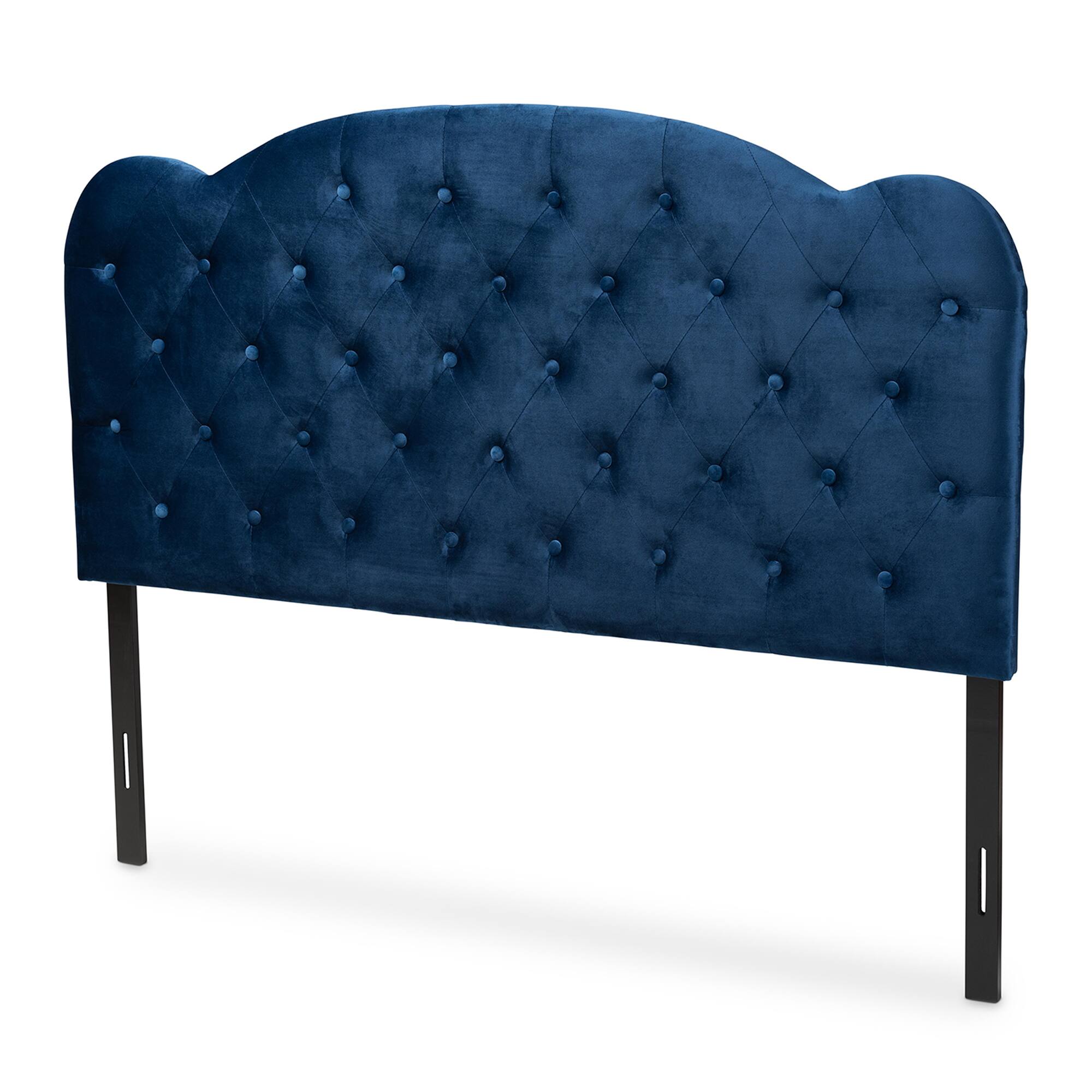 Baxton Studio - Clovis Modern and Contemporary Velvet Fabric Upholstered Queen Size Headboard - Navy Blue/Dark Brown
