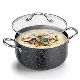 VEVOR - Aluminum Stock Pot, 6-Quart Nonstick Ceramic Coated Pot with Glass Lid, PFOA-Free, PFAS-Free, Compatible with Gas Stoves - Black