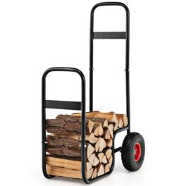Mondawe - Firewood Log Cart Carrier with Wear-Resistant and Shockproof Rubber Wheels - Black