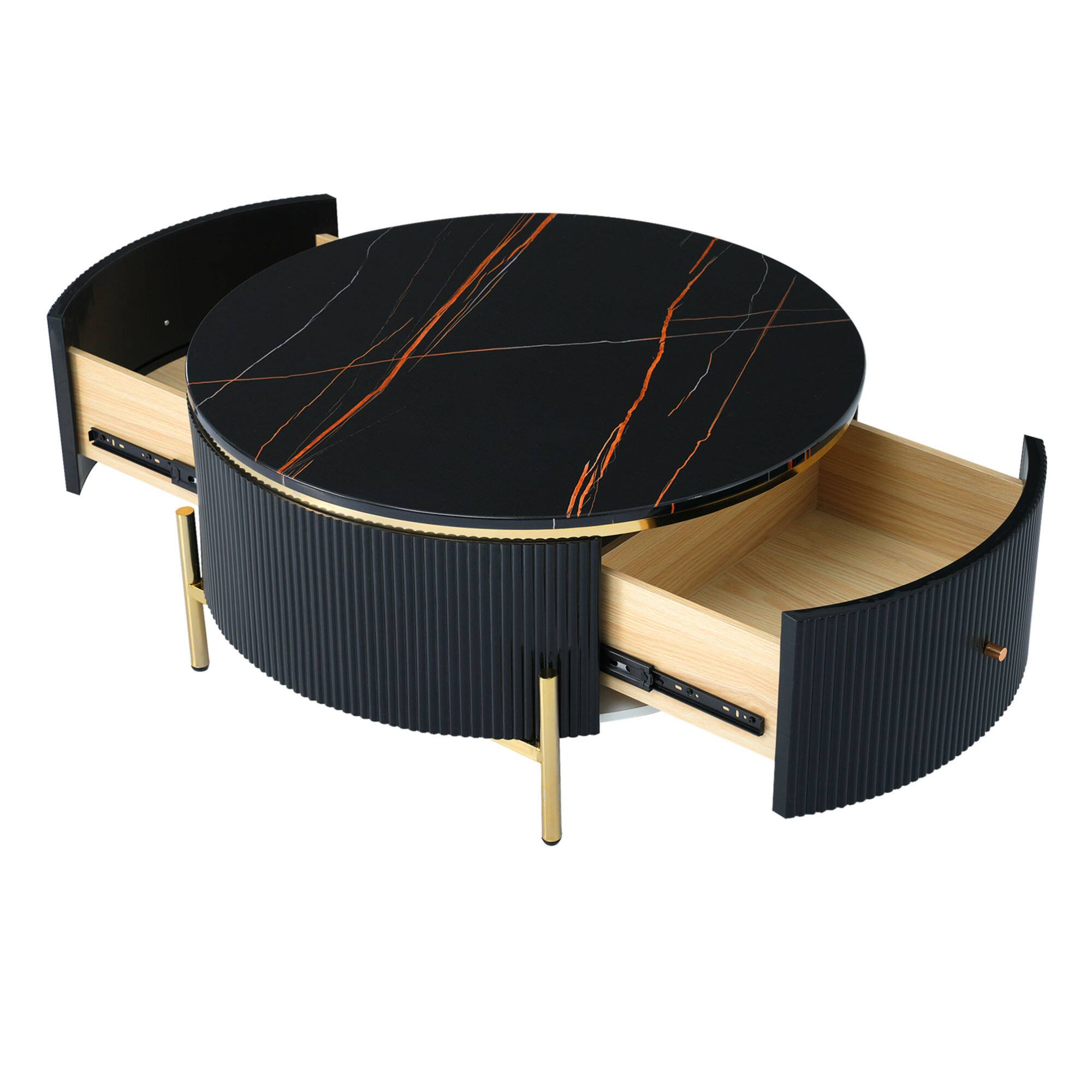Alt View 5. GOODSILO - Contemporary Round Coffee Table with Dual Large Drawers for Enhanced Living Room Storage and Style - Black.