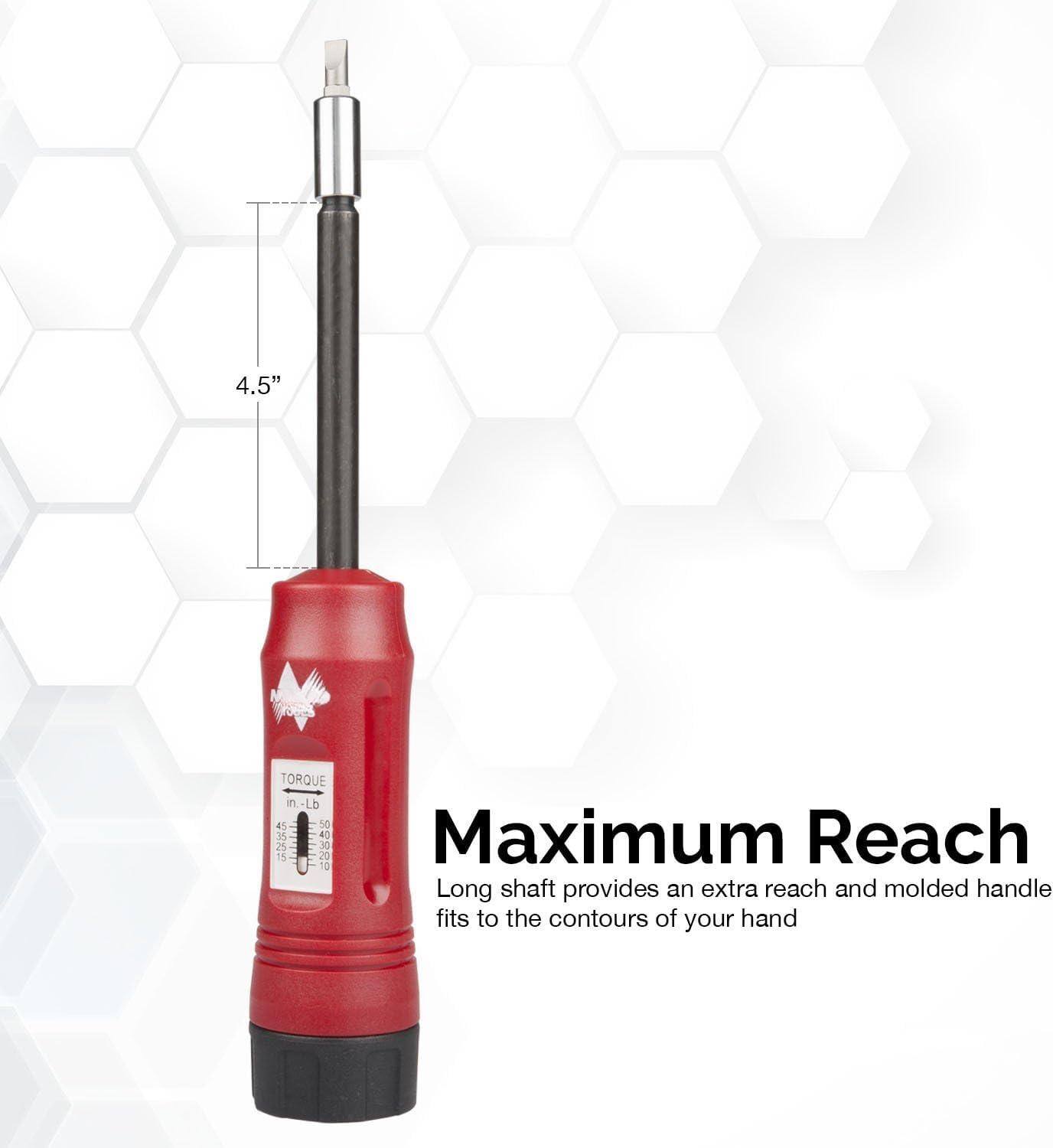 4.5" TORQUE in.-lb

Maximum Reach
Long shaft provides an extra reach and molded handle fits to the contours of your hand