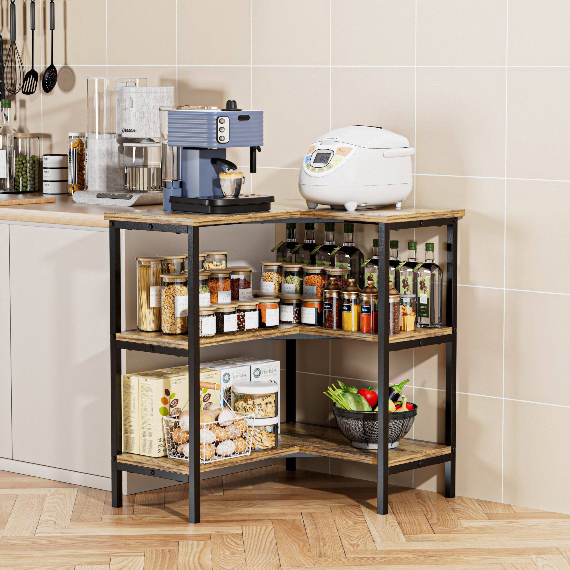 The text in the image is not clearly visible or legible. However, based on the context of the image, which shows a kitchen shelf with various items, here is a plausible grouping and correction of the text:

- "Fine Bakes" (on the box of eggs)
- "Fine Bakes" (on the box of eggs)
- "D" (on the blender)
- "Hetin" (possibly a brand name or label, but unclear)
- "Lon" (possibly a brand name or label, but unclear)
- "G" (possibly a brand name or label, but unclear)
- "P" (possibly a brand name or label, but unclear)

The text appears to be on various labels and packaging, but without clearer visibility, it's difficult to accurately group and correct.