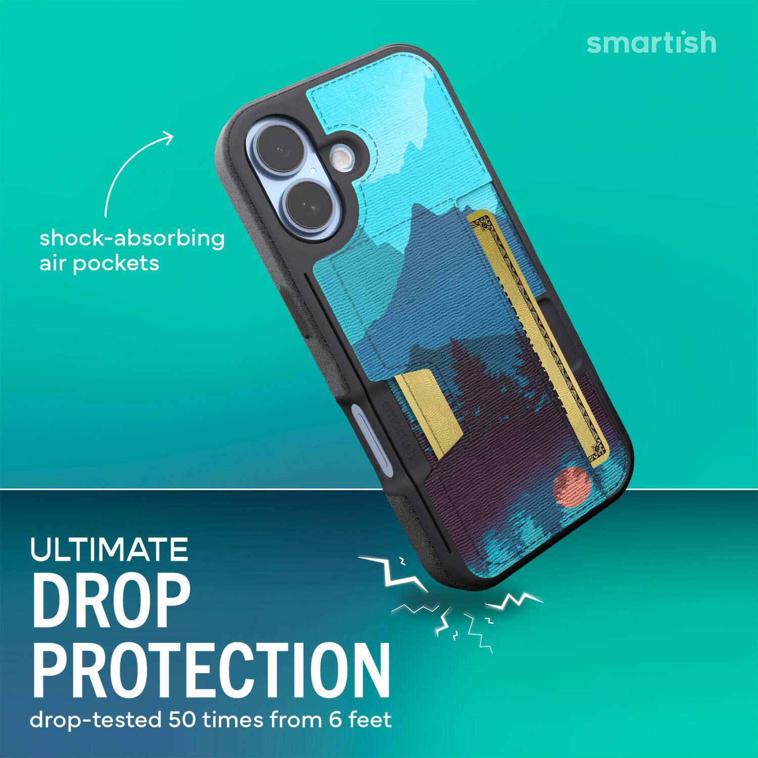 smartish shock-absorbing air pockets ULTIMATE DROP PROTECTION drop-tested 50 times from 6 feet