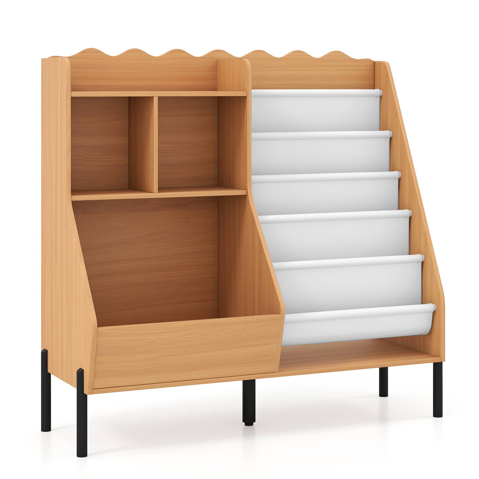 Alt View 9. Costway - Costway Kids Bookshelf & Toy Storage Organizer with 5 Fabric Pockets, 5 Sturdy Metal Legs - Natural + White.