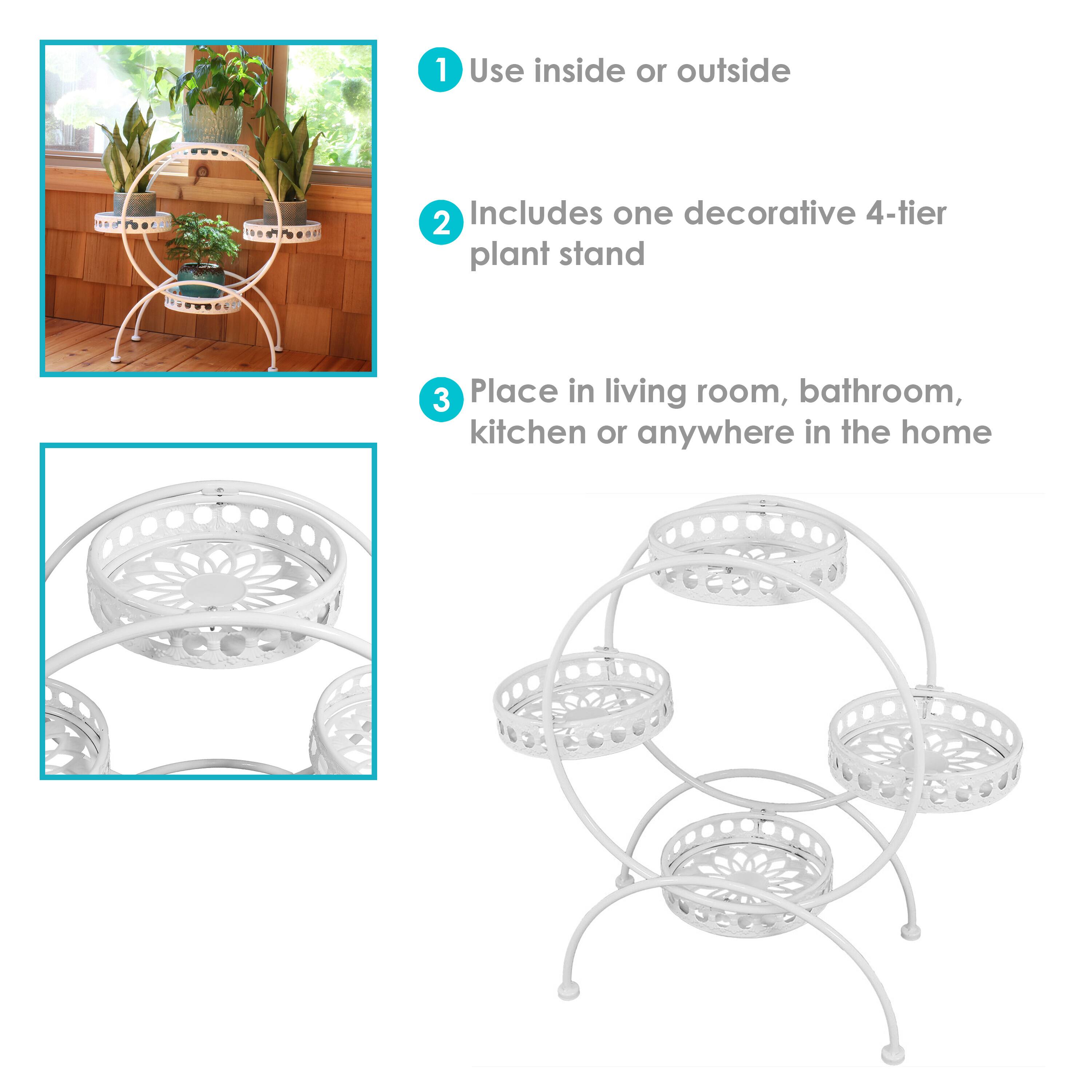 1. Use inside or outside  
2. Includes one decorative 4-tier plant stand  
3. Place in living room, bathroom, kitchen or anywhere in the home