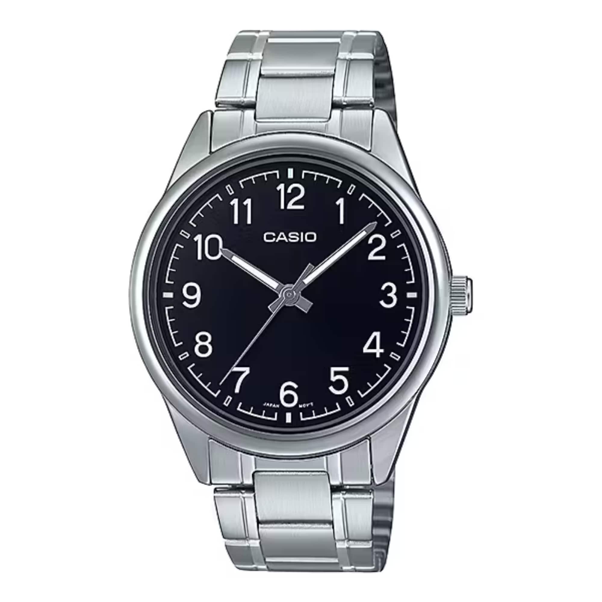 Casio - Men’s Black Dial Analog Watch with Stainless Steel Bracelet - MTP-V005D-1B4UDF - Silver