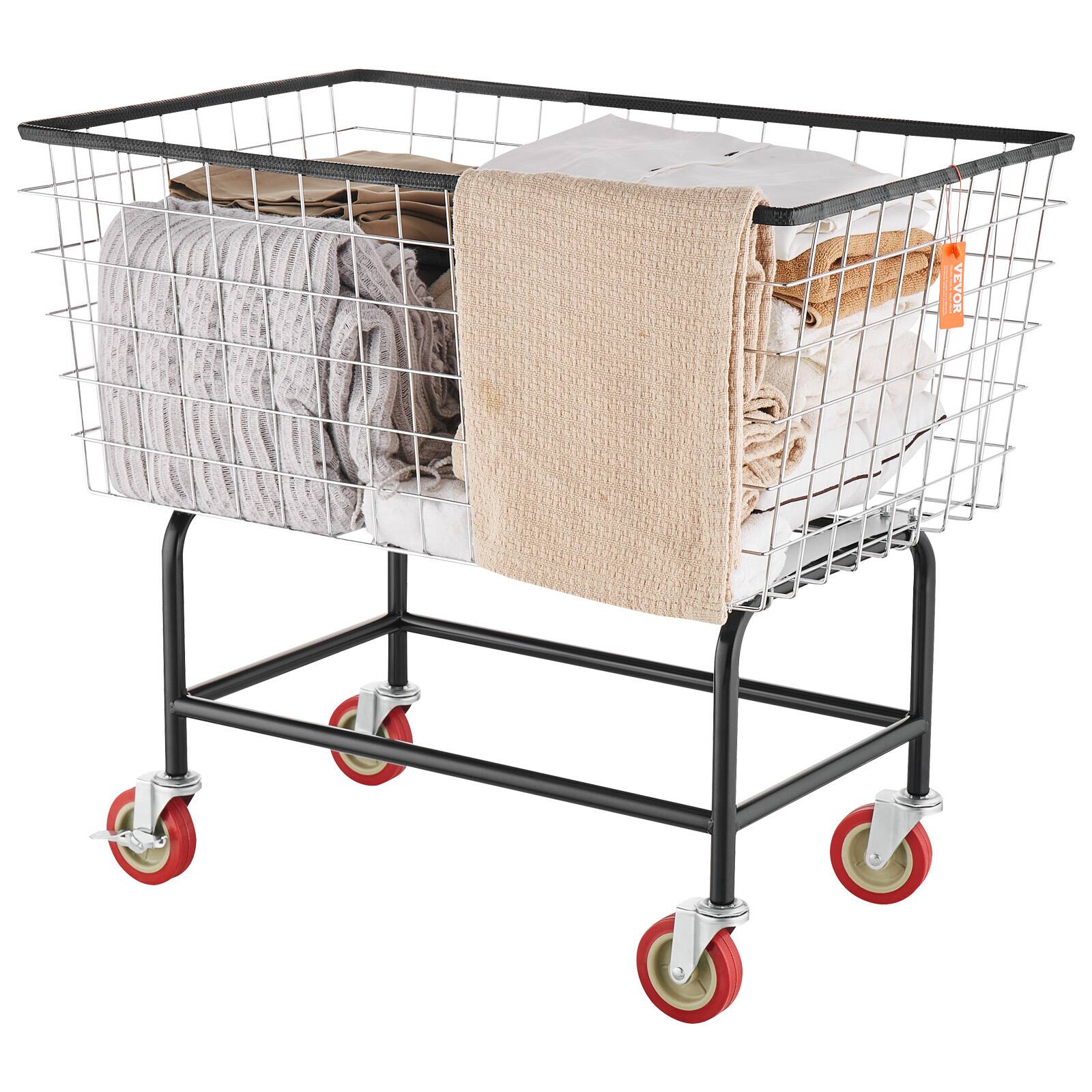 Alt View 5. VEVOR - Wire Laundry Cart, 4.5 Bushel Wire Laundry Basket with Wheels, 35''x15.7''x22'' Commercial Wire Laundry Basket Cart - Sliver.