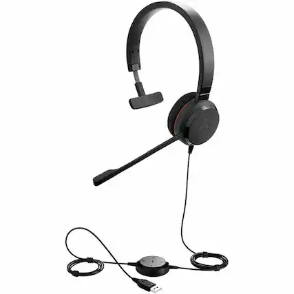 Front. Jabra - Jabra Evolve 20 Headset - Microsoft Teams Certification - Mono - USB Type A, USB Type C - Wired - 32 Ohm - 150 Hz to 7 - Red.