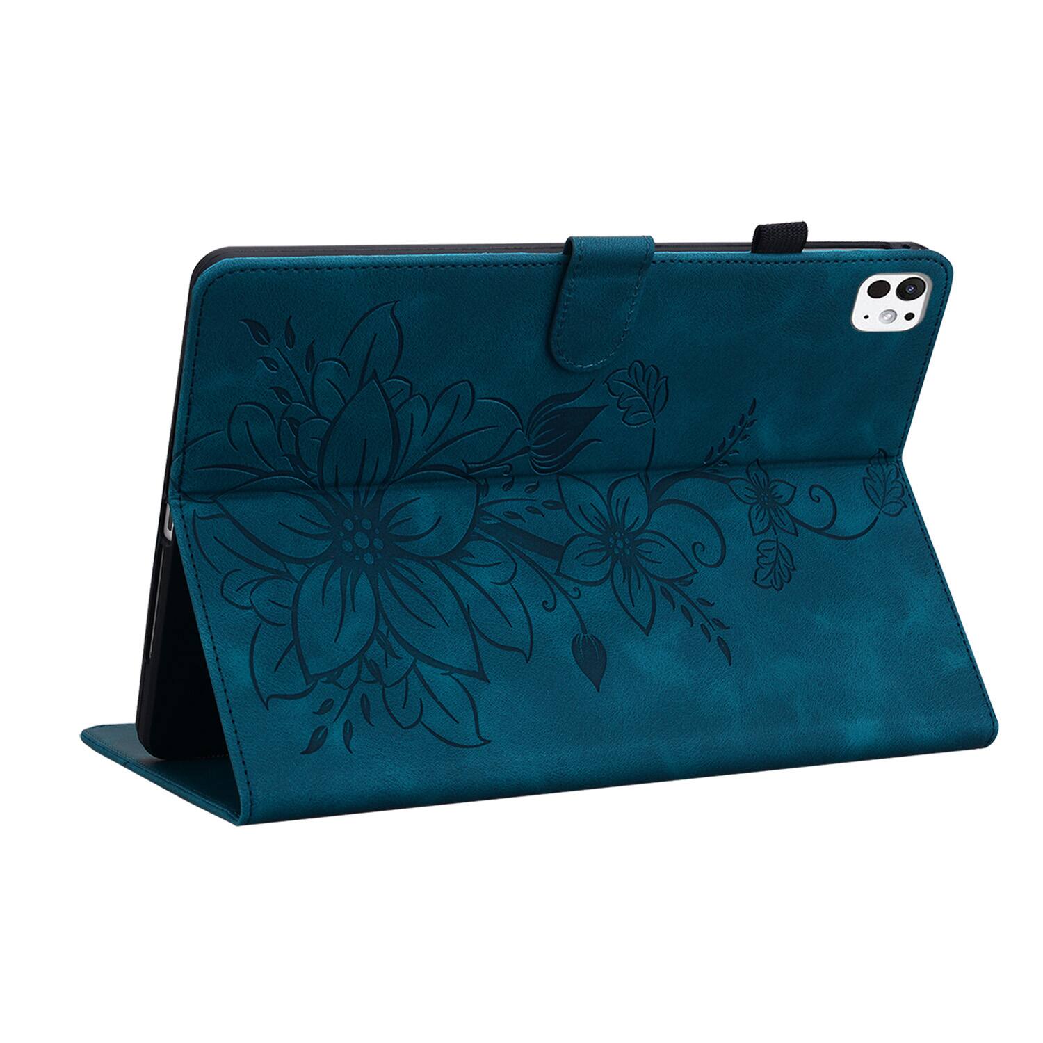 Left. Dteck - Foilo Case for Apple iPad Pro (M5) 11" 2025 & (M4) 2024,Embossed Pattern PU Leather Flip Card Holder Kickstand Cover - Darkblue.