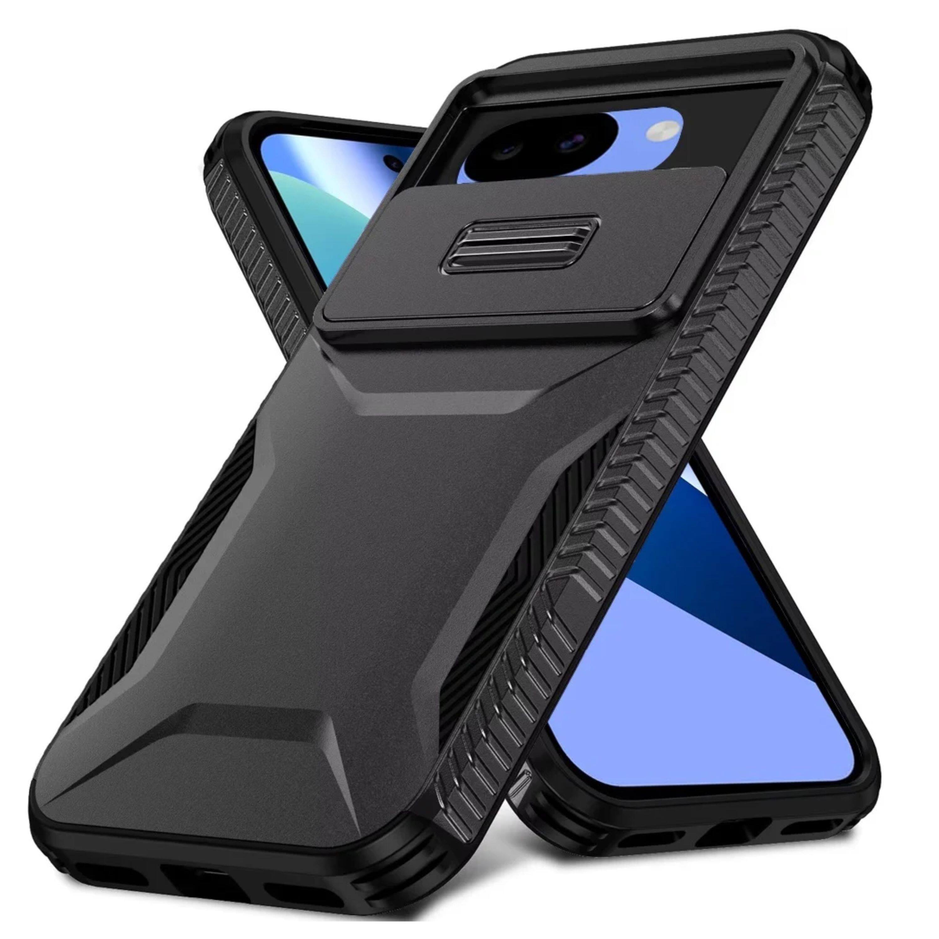 Angle. Kitcheniva - Rugged Side Grip Sliding Lens Cover Phone Case With Tempered Glass For Google Pixel 10a Black - Black.