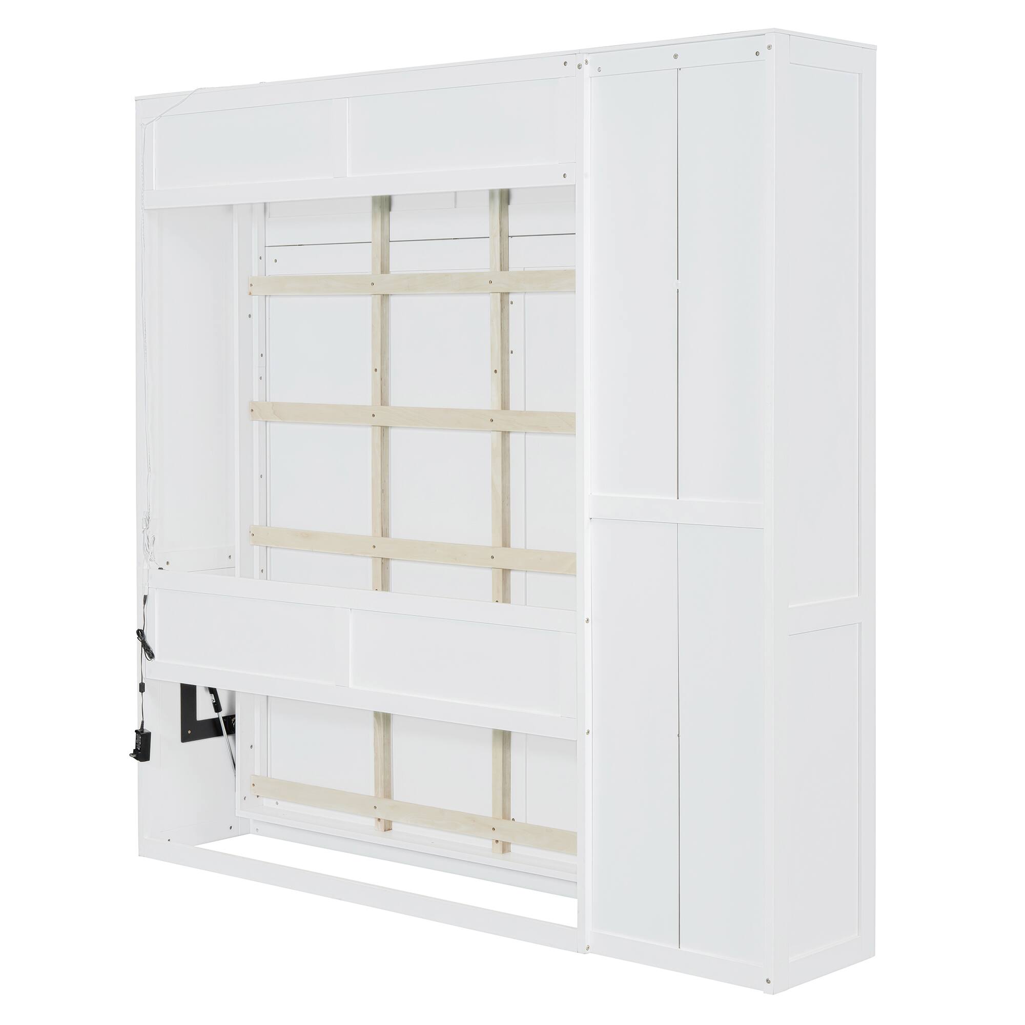Alt View 5. Tiramisubest - Full Size Murphy Bed with Shelves, Wardrobe & LED Lights, White, 82" L x 16" W x 83" H, 262 lbs - White.