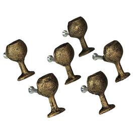 Zeckos - Antique Finish Cast Iron Wine Glass Cabinet Knob Drawer Pulls Set of 6 - Gold