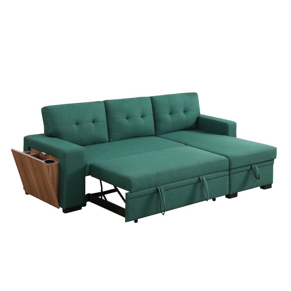 Alt View 2. Devion Furniture - Fabric Reversible Modern Side Compartment Sleeper Sectional Sofa Bed-Green - Green.