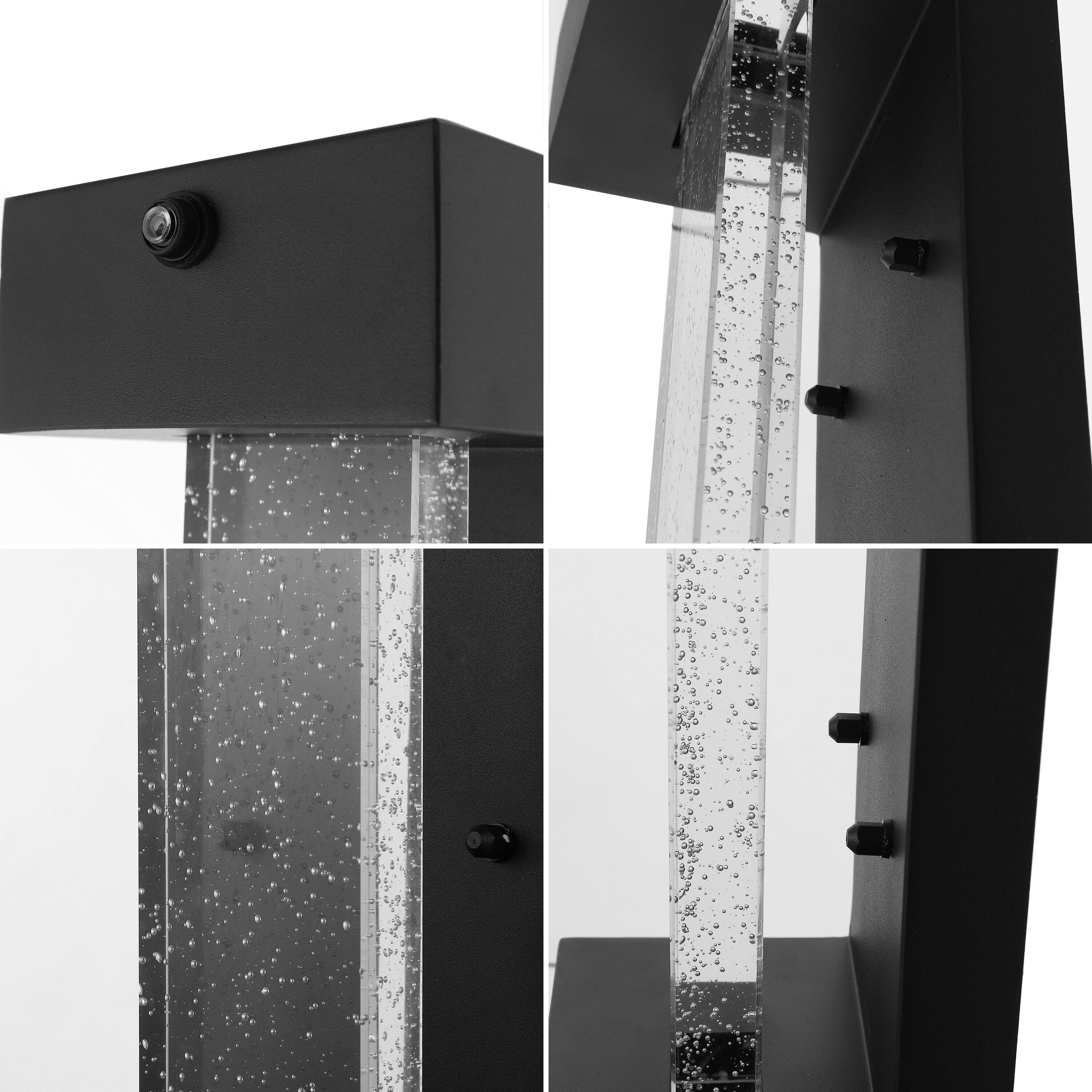 Alt View 5. Jonathan Y - Miranda 5.13" 1-Light Modern Iron/Seeded Glass with Dusk-to-Dawn Sensor Integrated LED Outdoor Sconce, Black - Black.