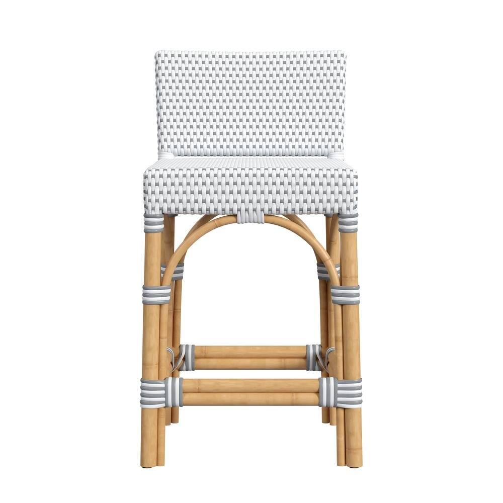 Alt View 1. Starlight Canyon Home - Rattan Counter Stool – White Wicker and Wood Bar Stools for Seating - White And Gray.