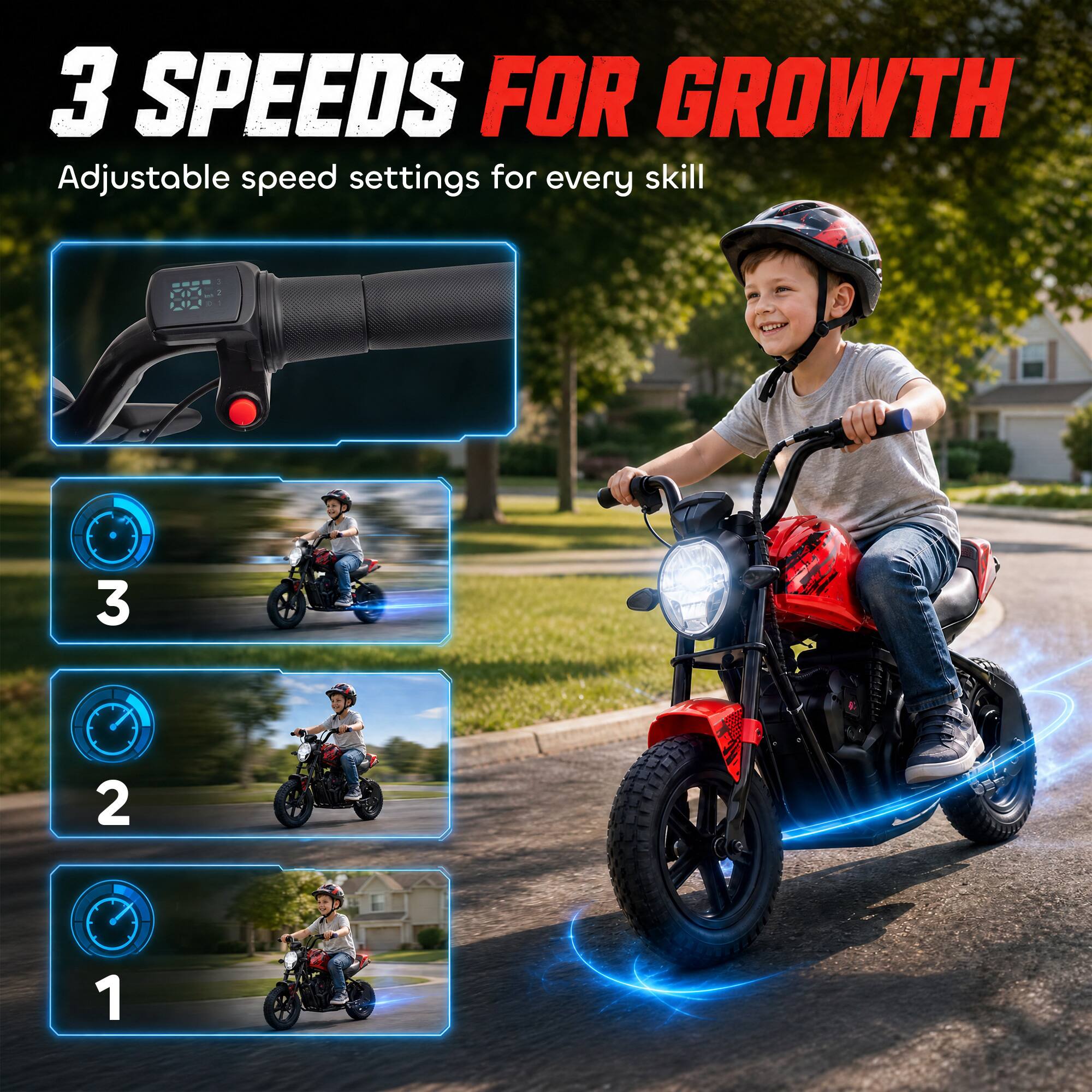 3 SPEEDS FOR GROWTH  
Adjustable speed settings for every skill  
3  
2  
1