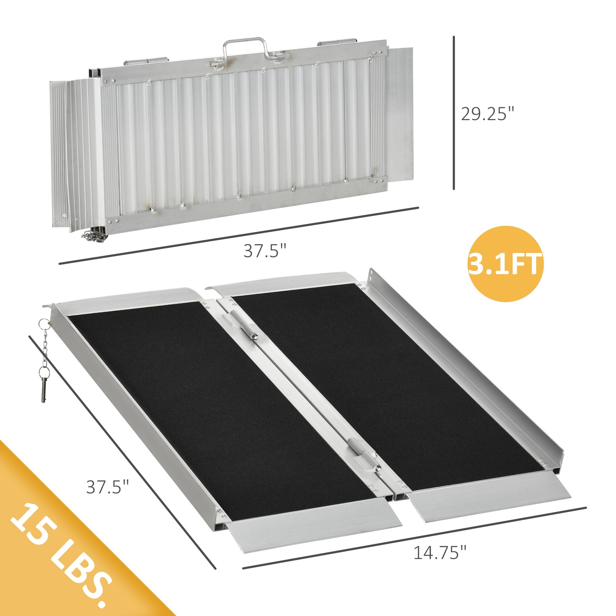 The corrected and grouped text from the image is:

- Dimensions: 29.25" x 37.5" x 14.75"
- Weight: 15 LBS
- Length: 3.1 FT