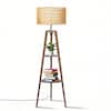 Front. Malletson - Modern Tripod Floor Lamp with Rattan Shade & Dual Shelves.