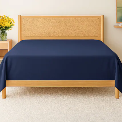 Front. CGK Linens - Premium Flat Sheet Ultra Soft & Breathable - Cozy & Wrinkle Resistant Top Sheet - California king - Navy Blue.