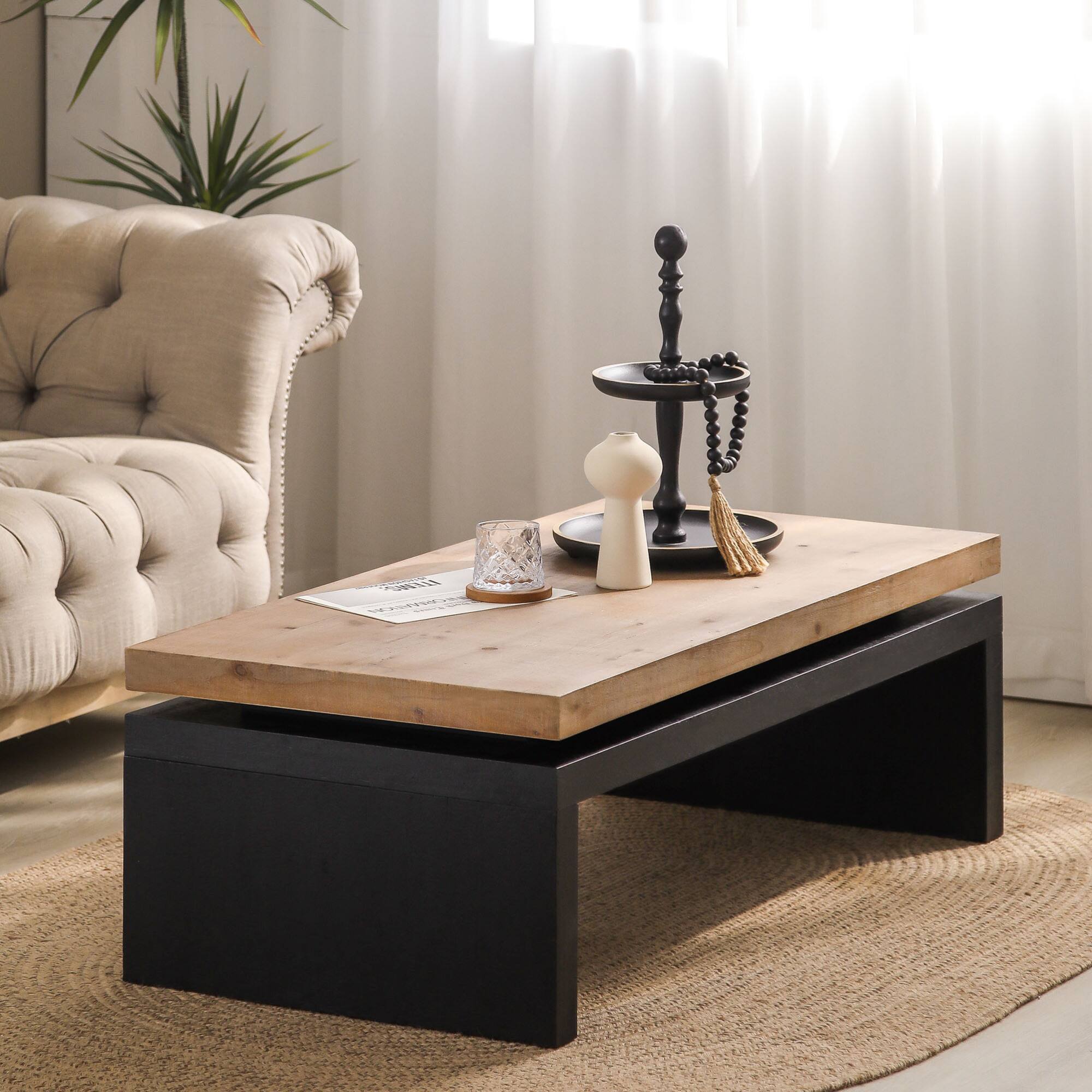 Angle. GOODSILO - Contemporary Floating Top Coffee Table with Sleek Design for Modern Living Rooms - Natural Wood.
