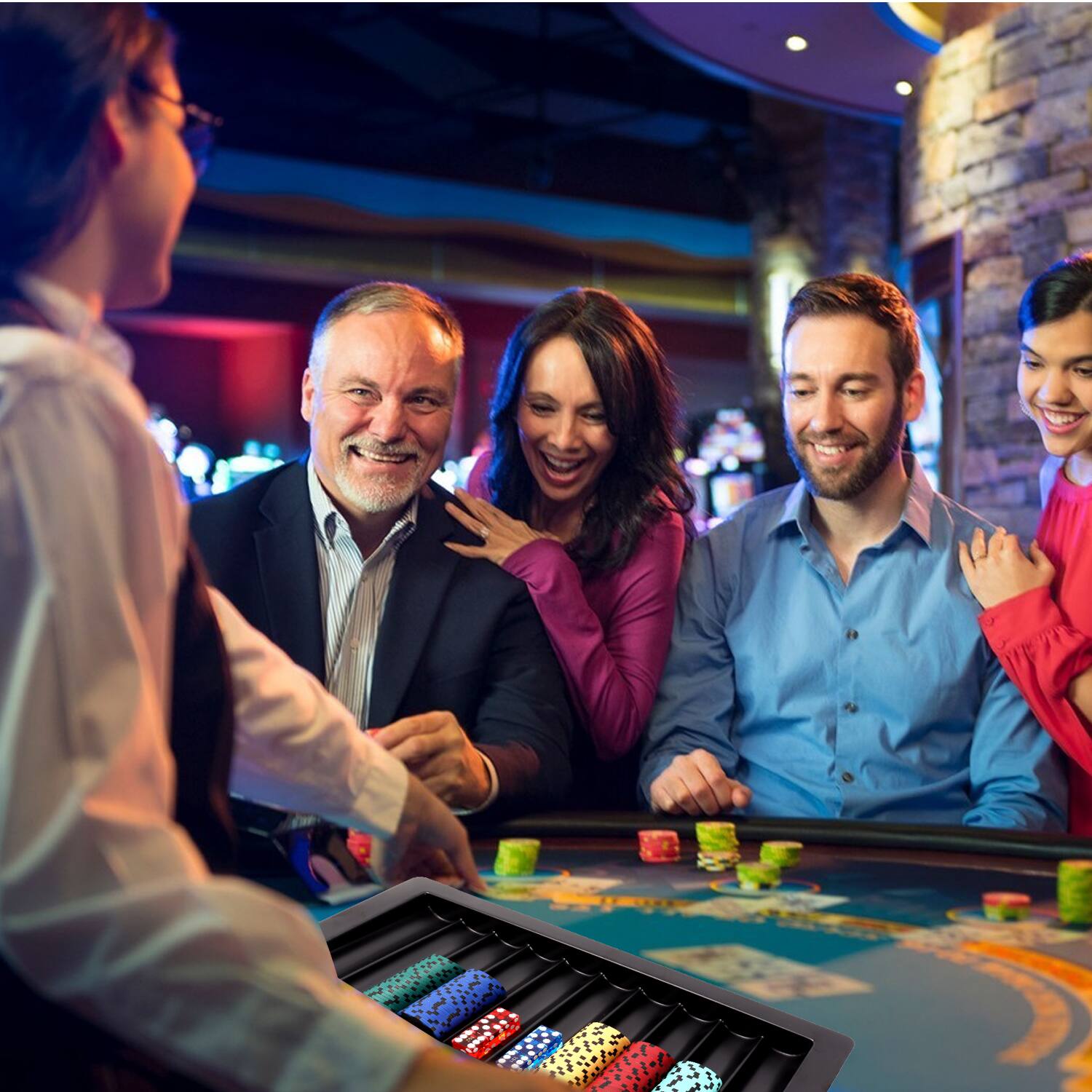 Alt View 2. GSE Games & Sports Expert - Las Vegas Style Dealer Table Chips Tray Rack for Poker Chips (10 Rows, Holds 500 Chips).