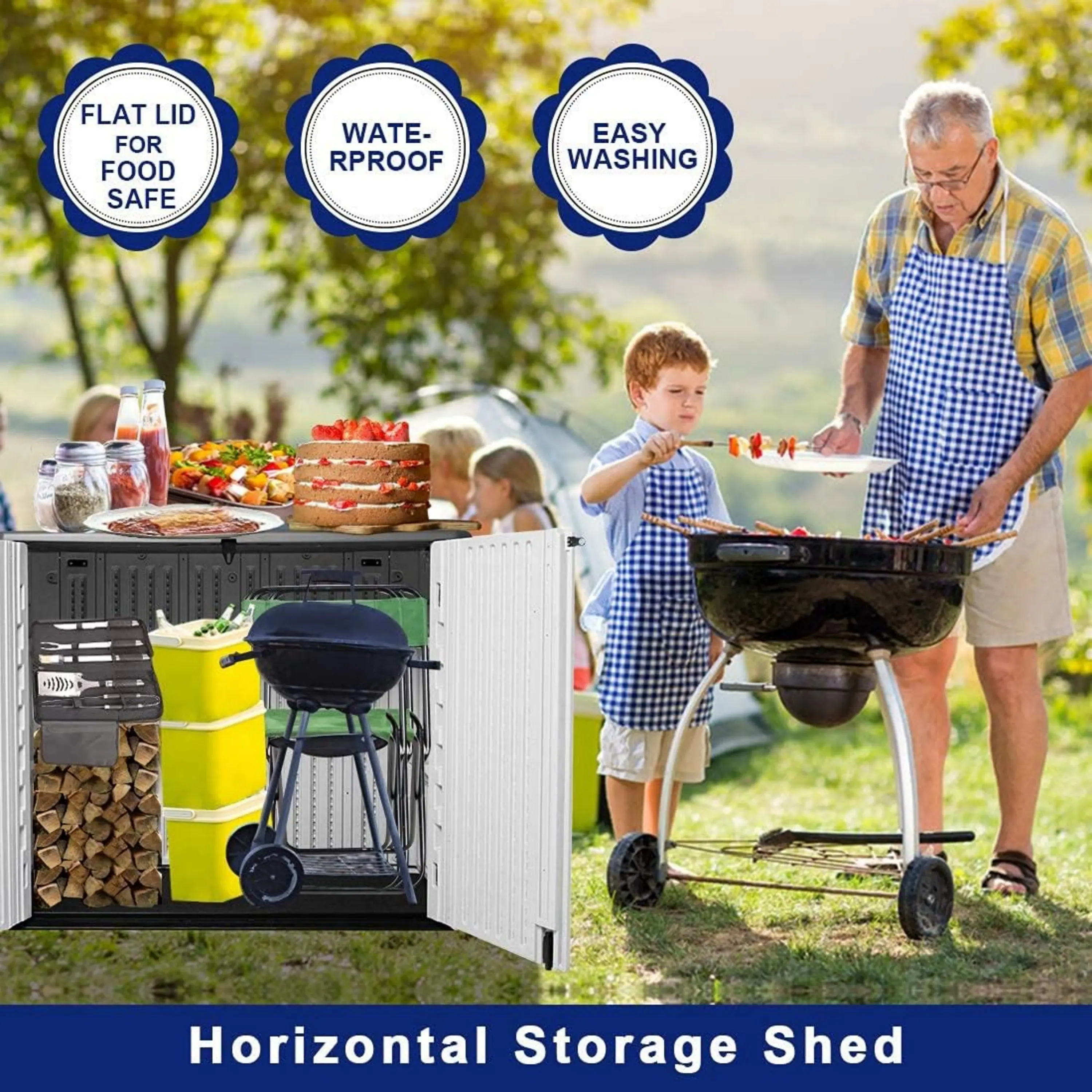 FLAT LID FOR FOOD SAFE  
WATERPROOF  
EASY WASHING  
Horizontal Storage Shed