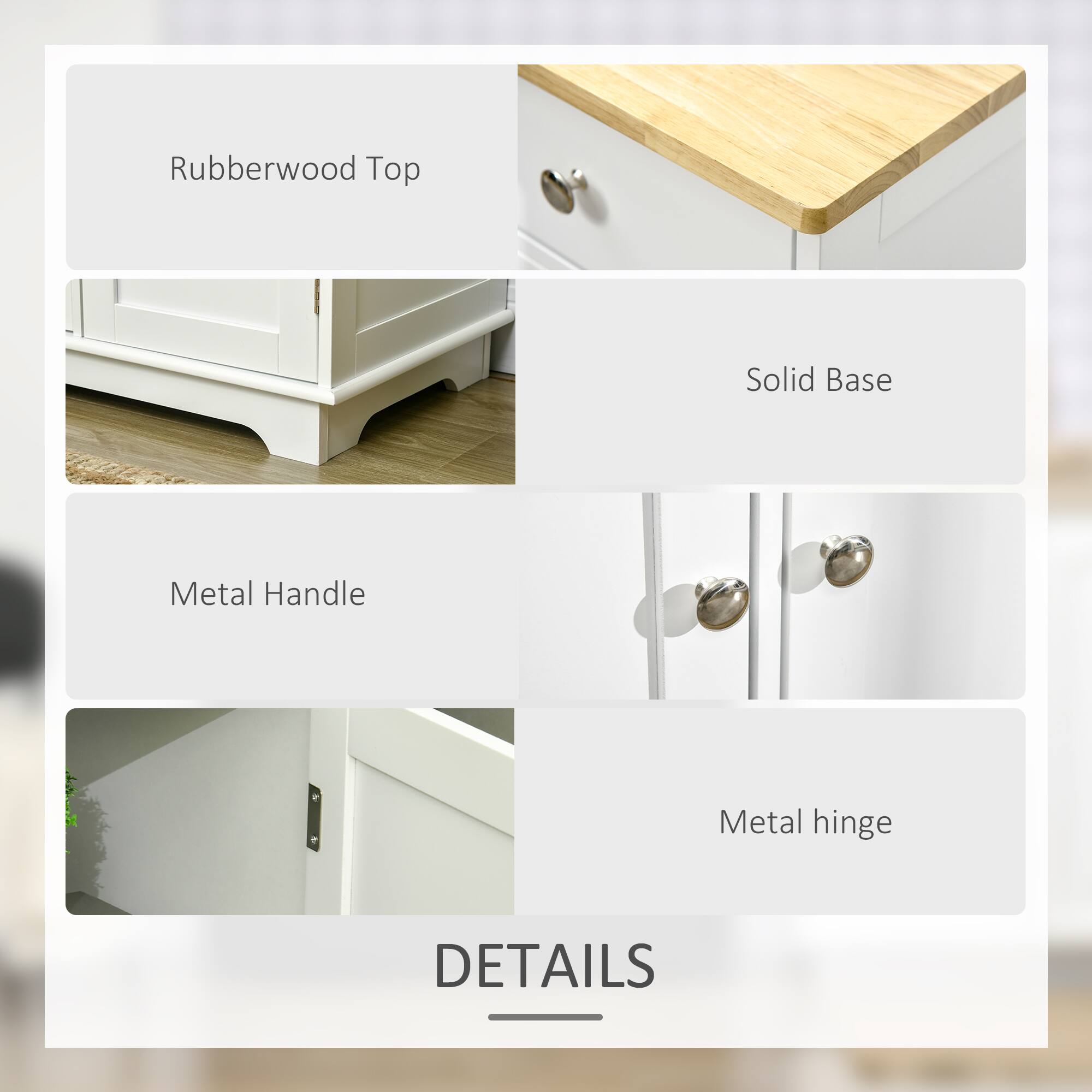 Rubberwood Top, Solid Base, Metal Handle, Metal hinge, DETAILS