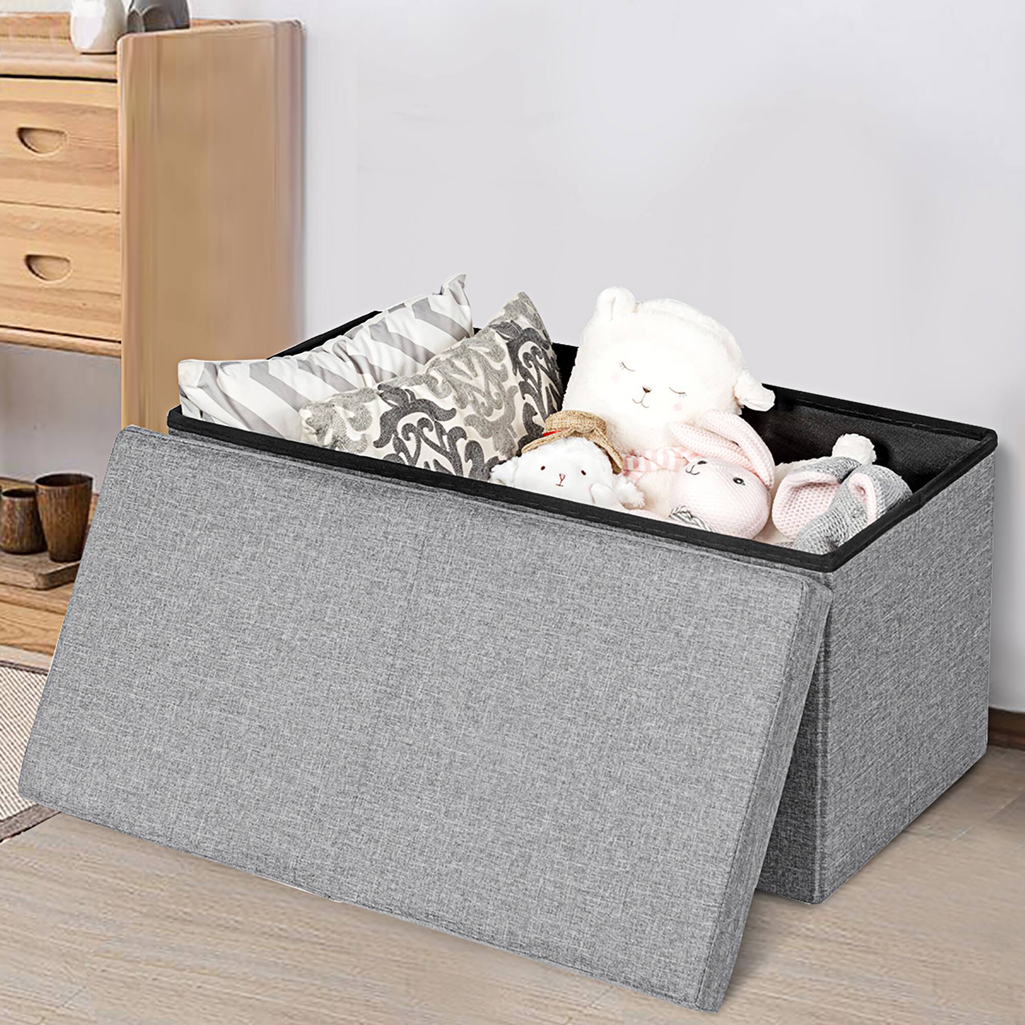 Alt View 1. Costway - Costway 30" Folding Storage Ottoman W/Lift Top Bed End Bench 80L Capacity Light - Light Grey.