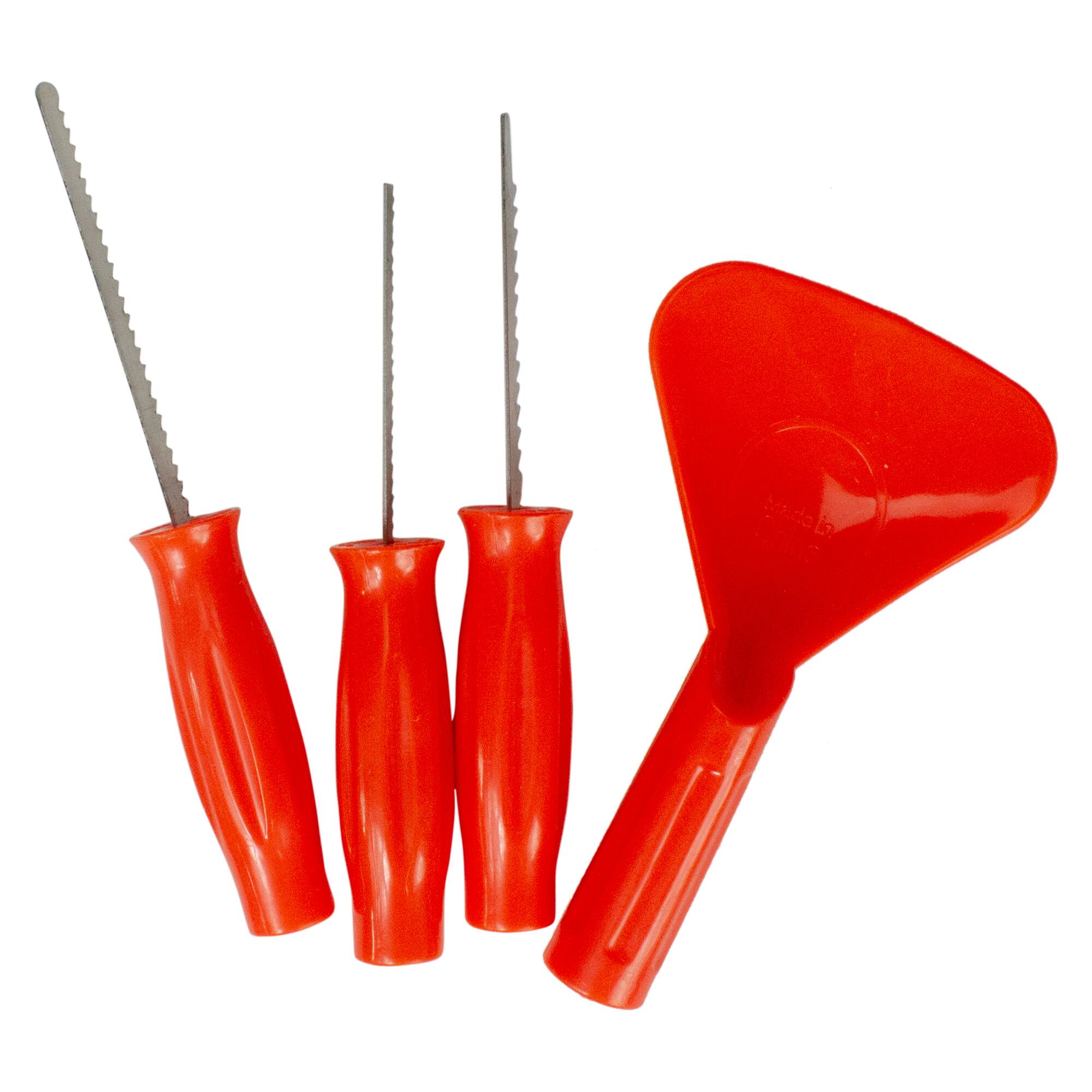 Alt View 1. Northlight - Halloween Pumpkin Carving Kit with Stencils - 4-Piece - Orange.