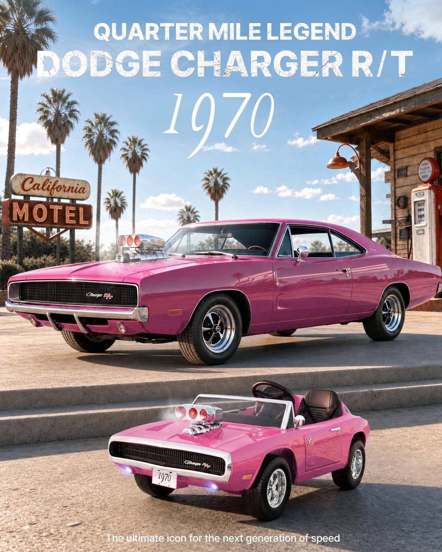 QUARTER MILE LEGEND  
DODGE CHARGER R/T  
1970  
California MOTEL  

The ultimate icon for the next generation of speed