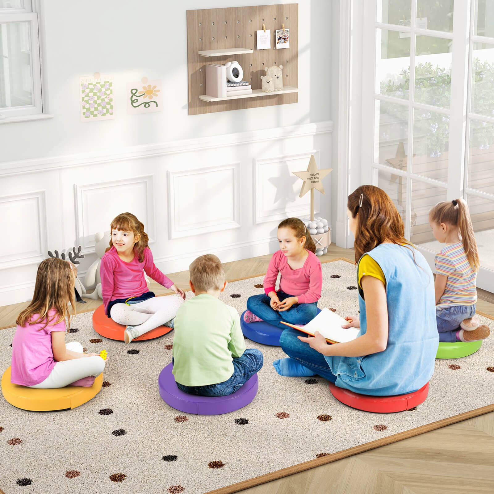 Alt View 3. Costway - Costway 6 PCS 14" Round Floor Cushions for Kids with Handles for Adults Toddlers - Multicolor.