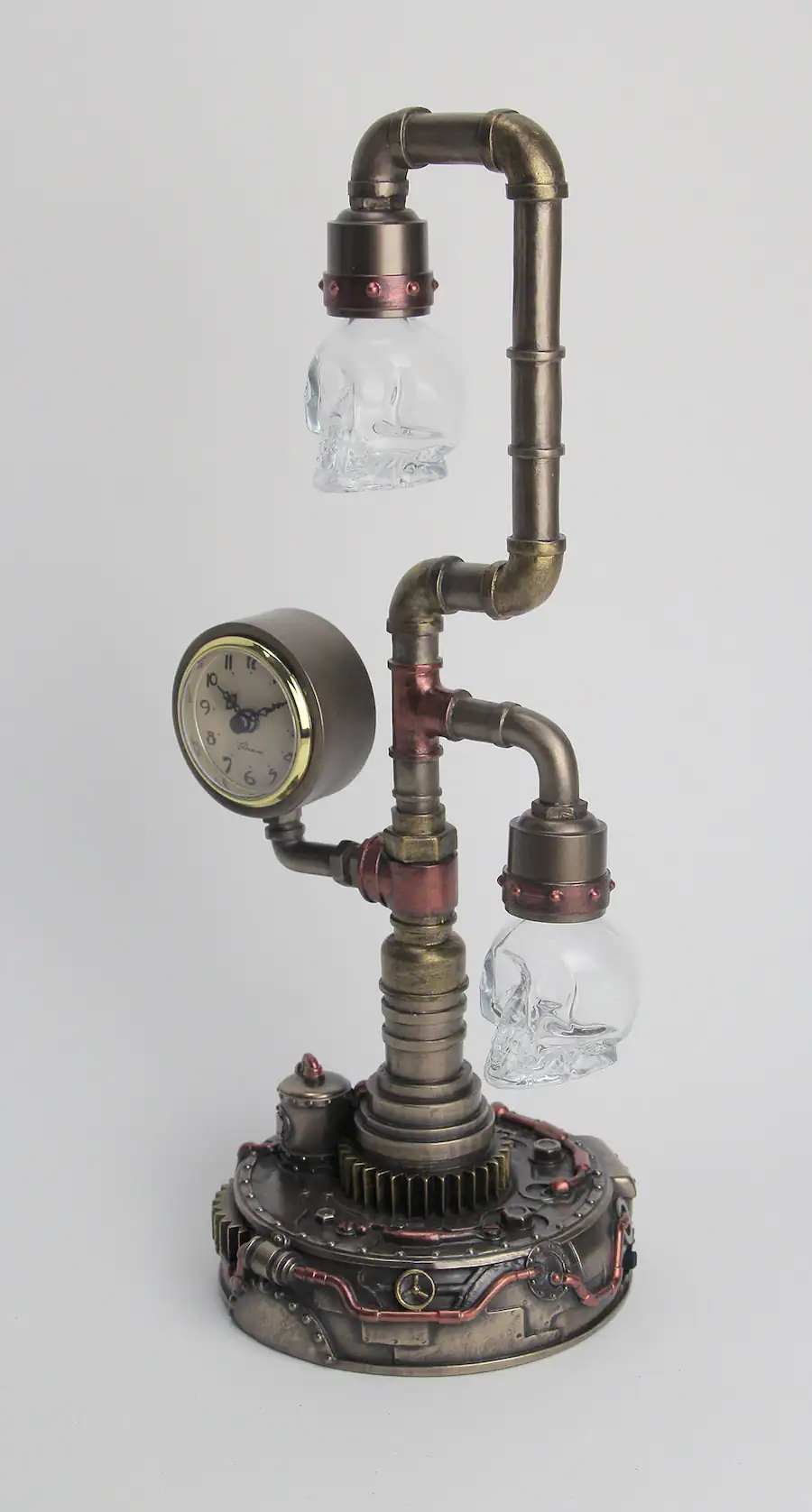 Piepwork Veronese Design Steampunk Pipework Clock Stand USB Powered LED Skull ...