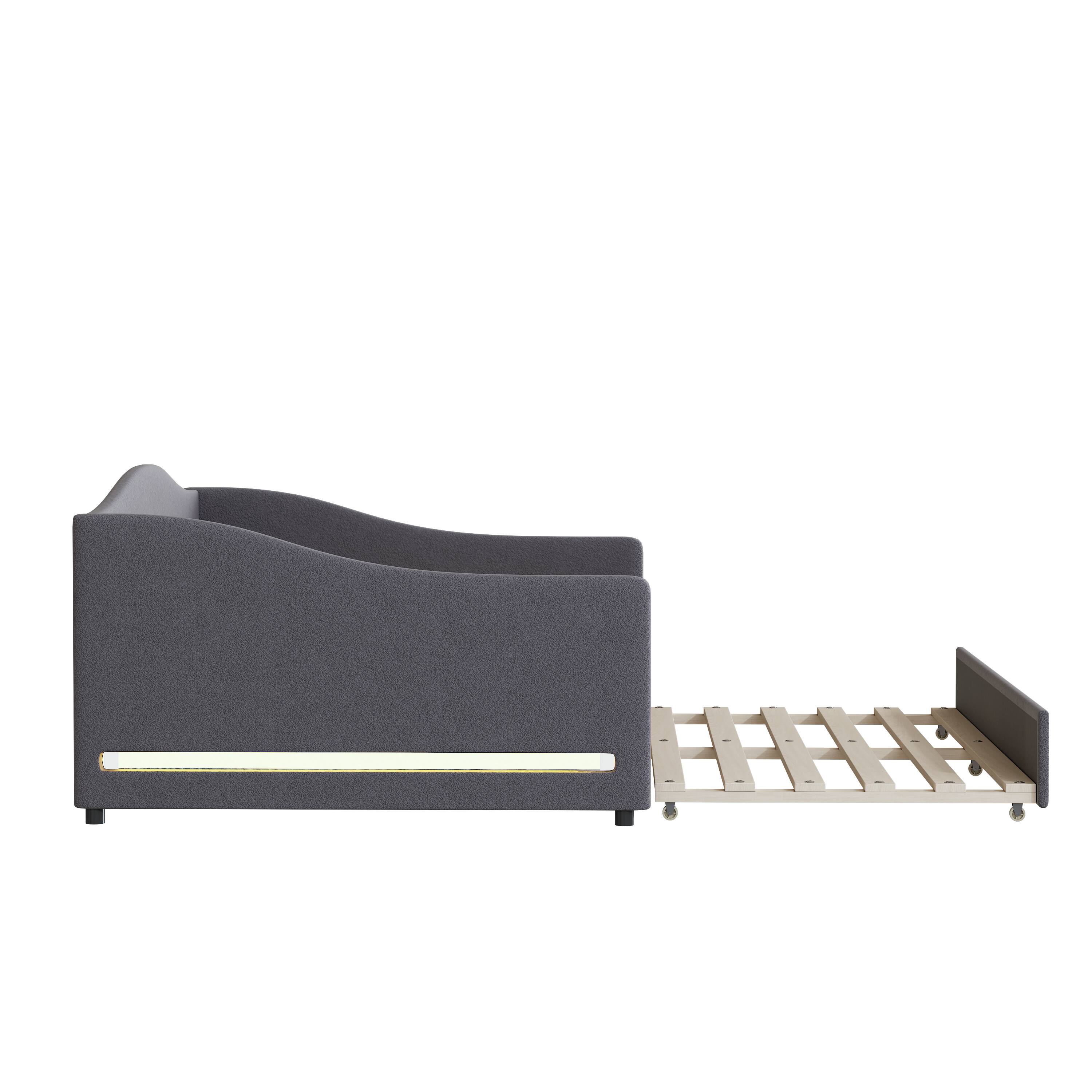 Alt View 5. Tiramisubest - Teddy Fleece Full Size Upholstered Daybed with Light and Trundle, Gray - Gray.