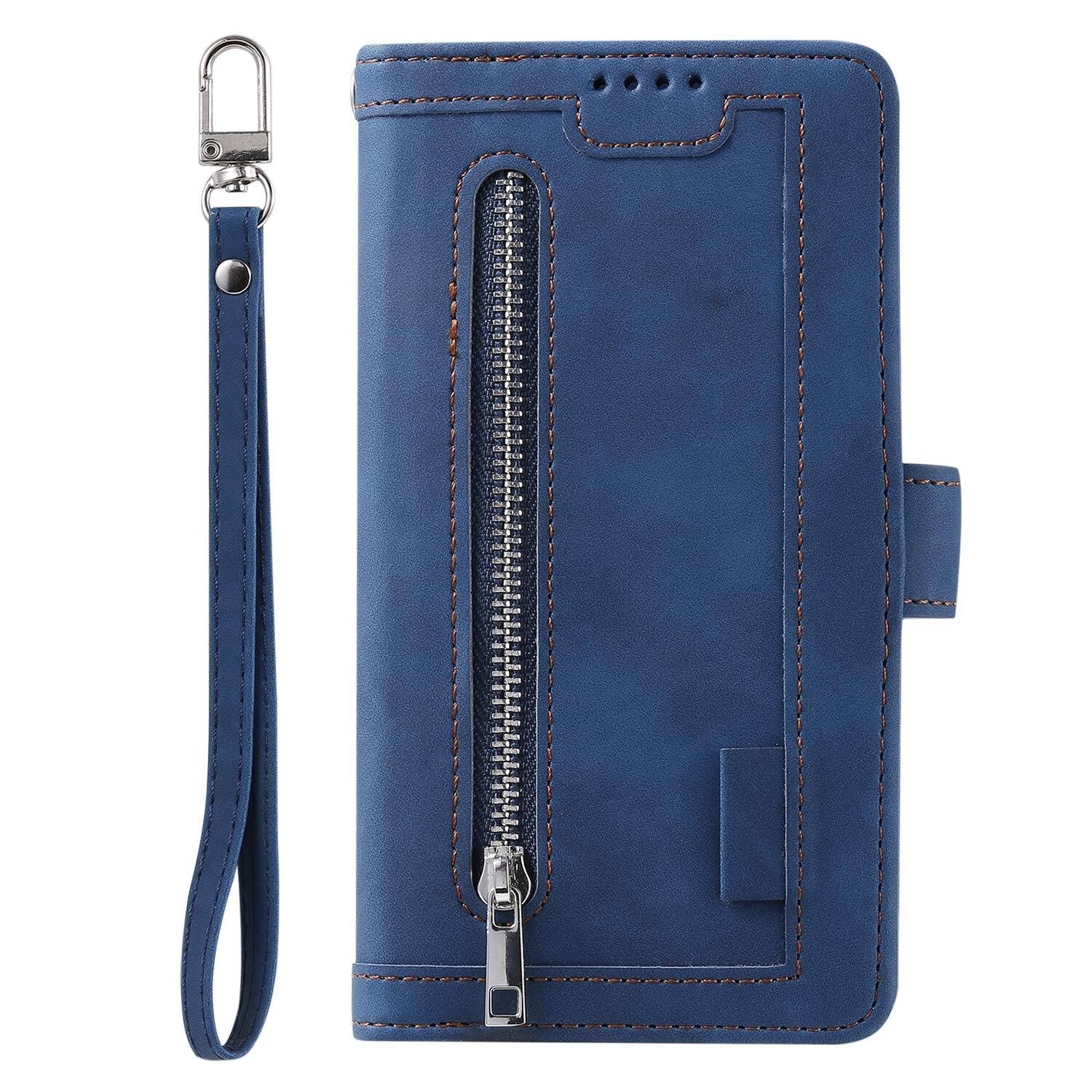 Alt View 1. Dteck - Multi-Functional Wallet Case for Google Pixel 10A, 9 Card Slots Zipper Pocket Stand Premium Leather Cover+Strap - Darkblue.