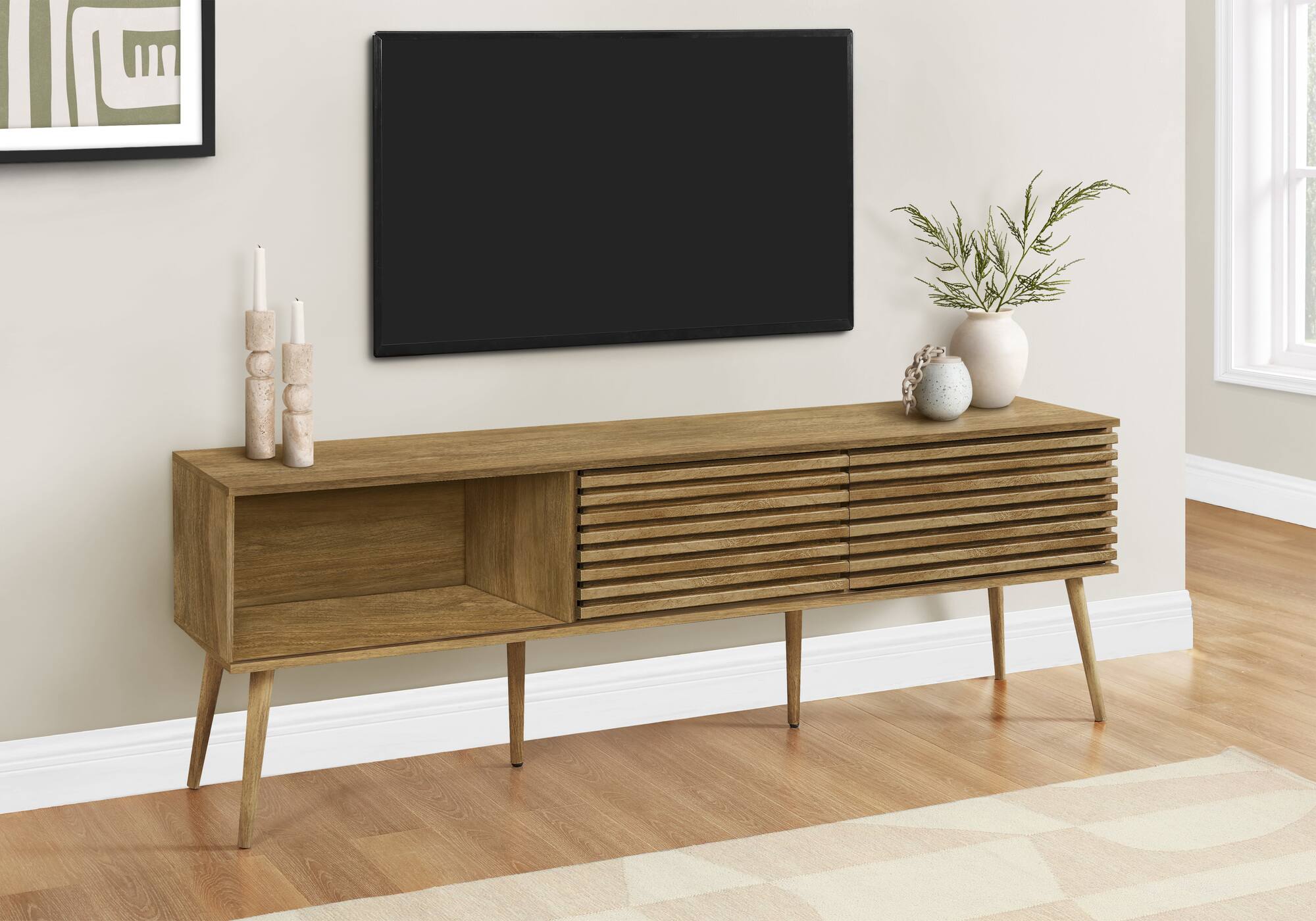 Angle. APRILSOUL - Tv Stand 72 Inch Media Entertainment Center Storage Cabinet Console Storage Shelves Living Room Walnut Laminate - Walnut.
