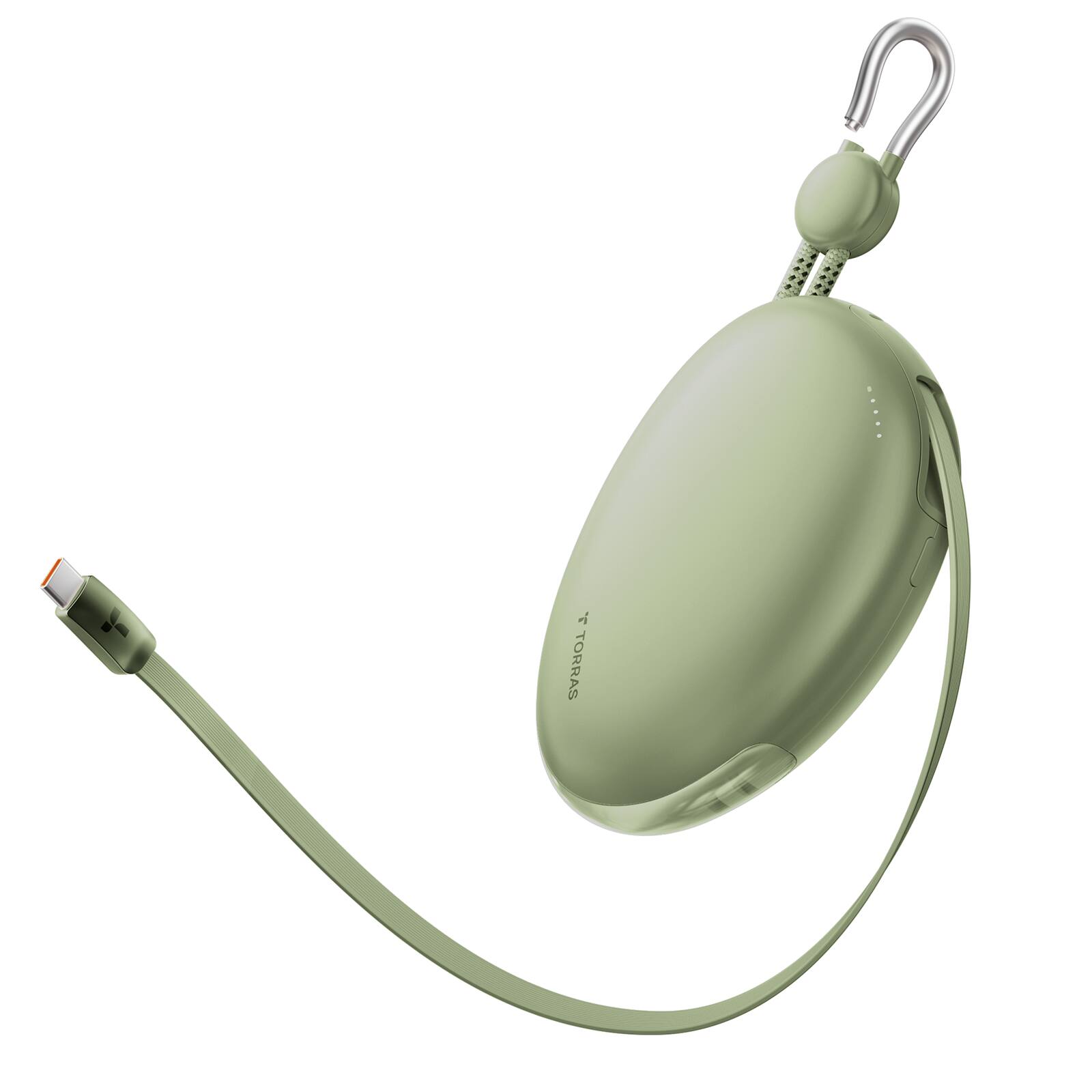 Front. TORRAS - TORRAS Flexline Pebble Power Bank, 35W Fast Charging and 30W recharge 10000mAh Portable Charger with 2.3 ft Retractable - Forest Green.