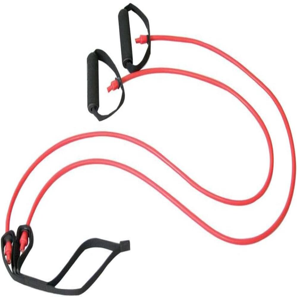 Alt View 3. Power Systems - Double Cords V-Shaped Resistance Tube - Medium (8-16 lbs) Resistance Band - Red.