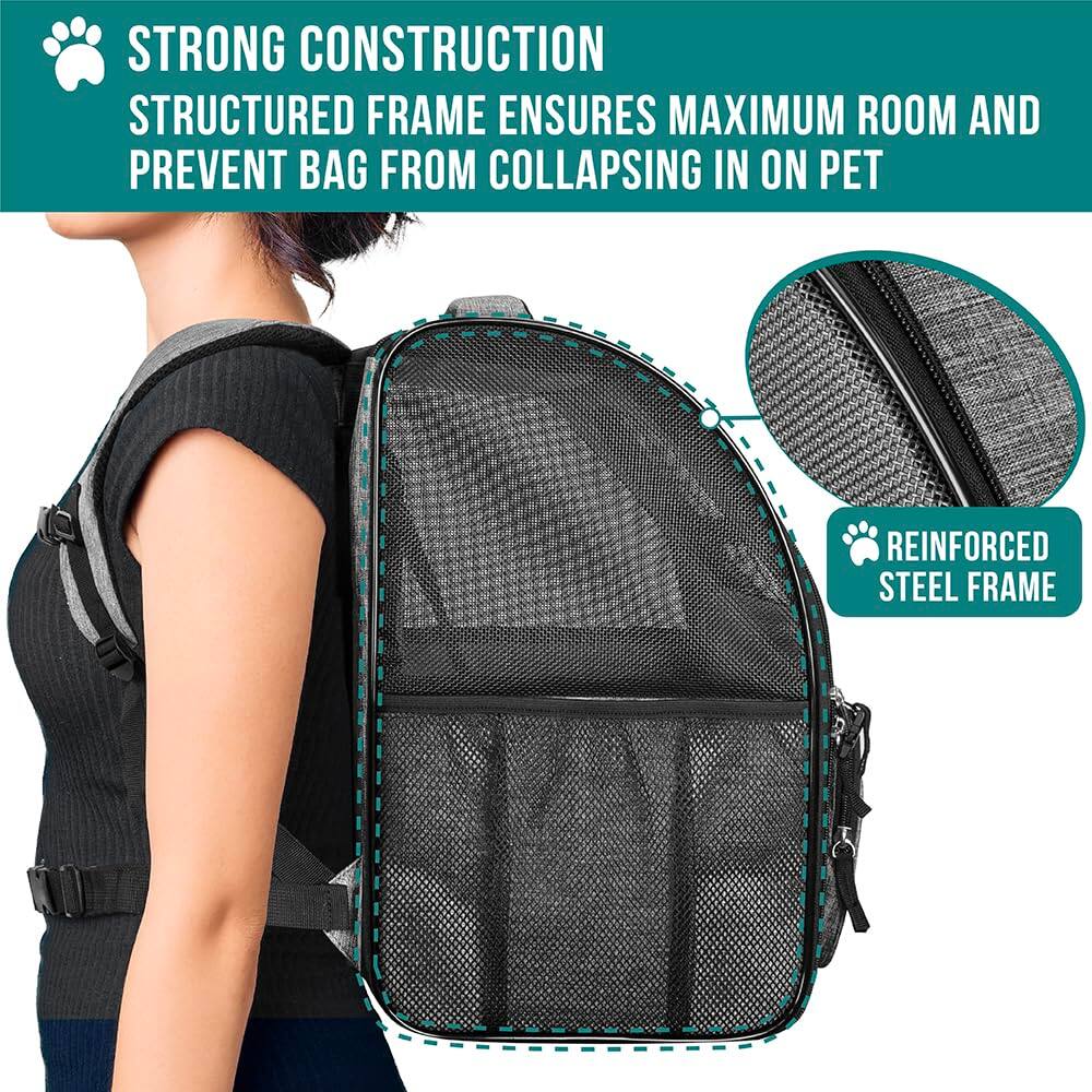STRONG CONSTRUCTION  
STRUCTURED FRAME ENSURES MAXIMUM ROOM AND PREVENT BAG FROM COLLAPSING IN ON PET  

REINFORCED STEEL FRAME