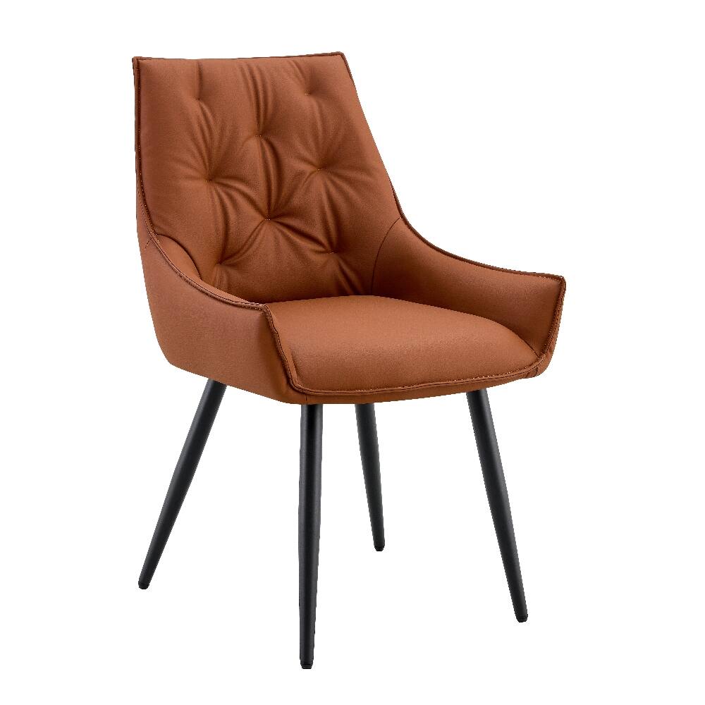 Back. Loheer - Loheer Camel Faux Leather Dining Chairs Set of 2, Metal Kitchen Chairs with Black Sanded Legs, Upholstered Flat Back - Camel.
