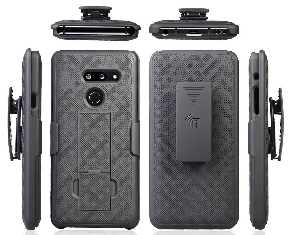 Alt View 8. Nakedcellphone - Case with Stand and Belt Clip Holster for LG G8 ThinQ Phone - Black.