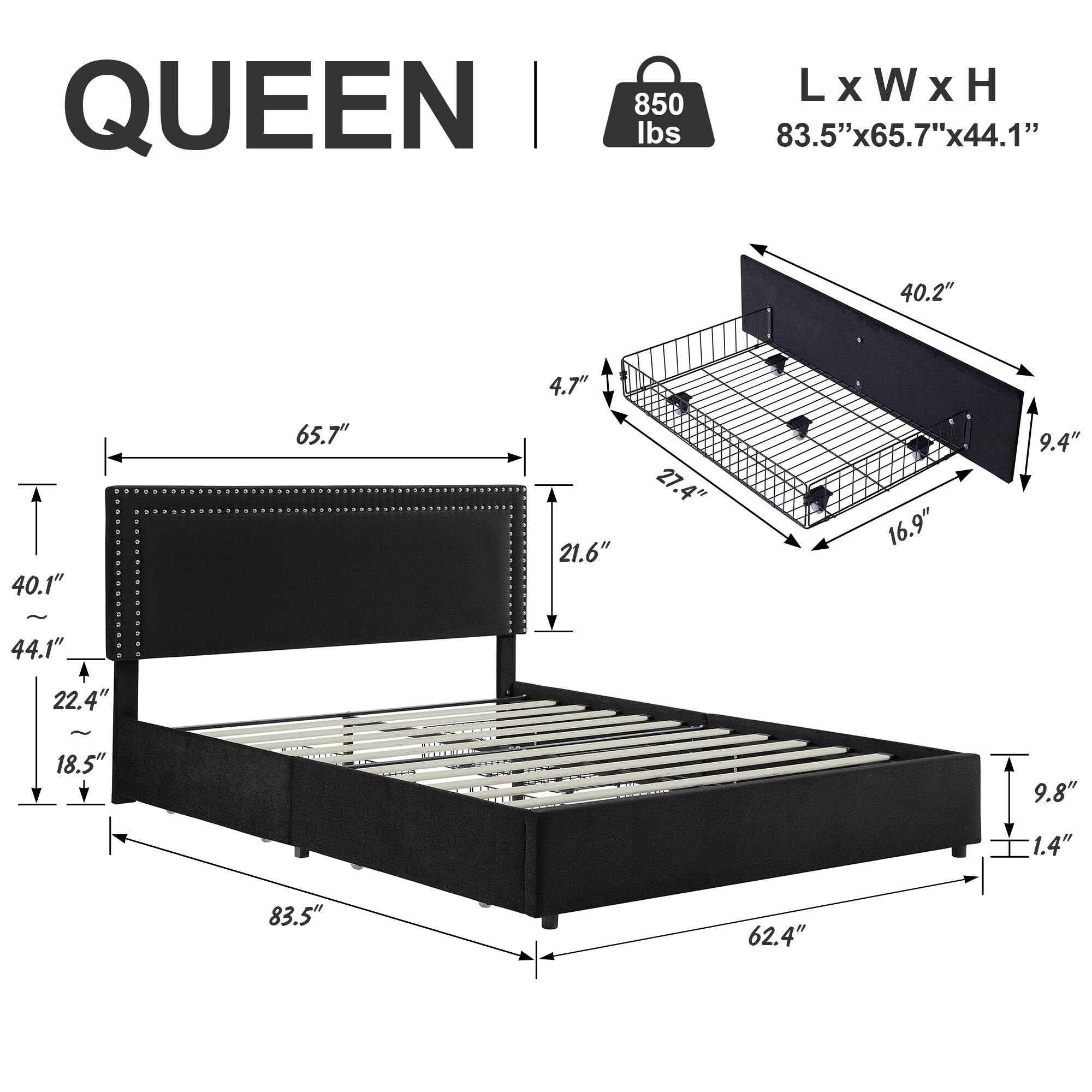 QUEEN

L x W x H  
83.5" x 65.7" x 44.1"

850 lbs

- 83.5"
- 65.7"
- 40.1"
- 22.4"
- 18.5"
- 44.1"
- 21.6"
- 27.4"
- 16.9"
- 9.4"
- 40.2"
- 4.7"
- 9.8"
- 1.4"
- 62.4"