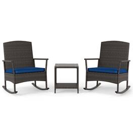 Boyel Living - 3 Piece Patio Rocking Set Wicker Rocking Chairs with 2-Tier Coffee Table- 275-in W x 340-in D x 255-in H - Navy