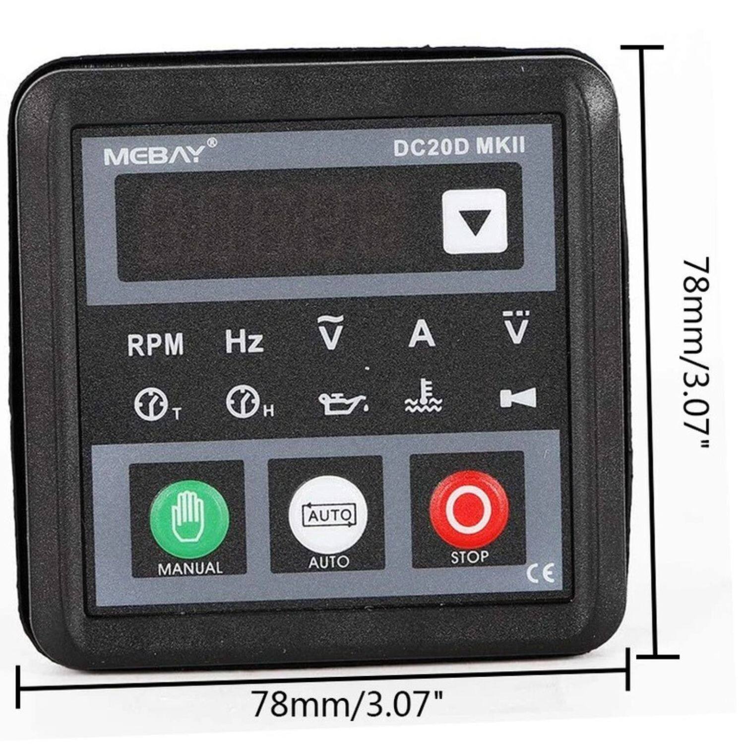 MCBAY  
DC20D MKII  

RPM Hz V A V  

T H AUTO AUTO DC20D MKII  

MANUAL AUTO STOP  

78mm/3.07"  

78mm/3.07"