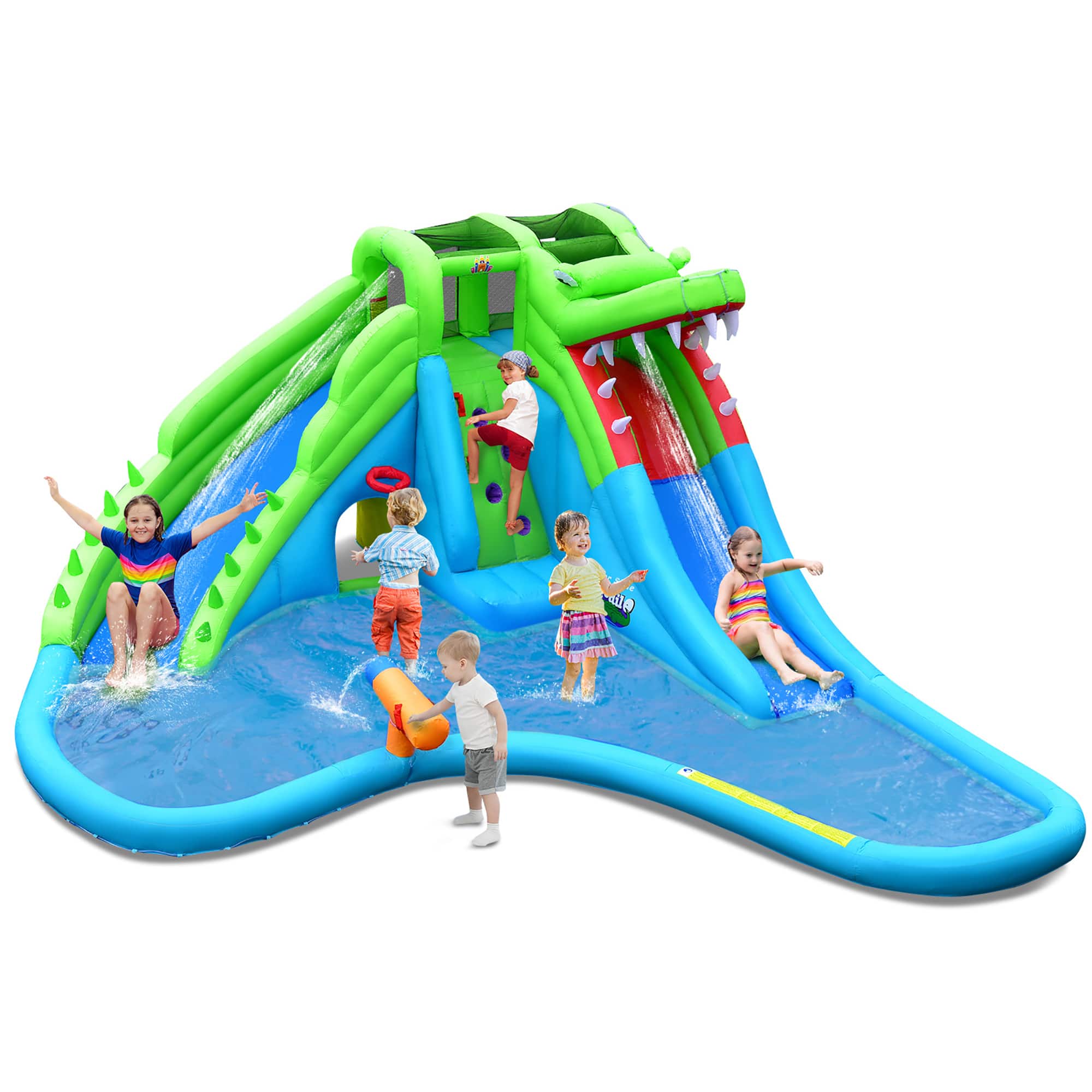 Costway - Inflatable Water Slide Kids Bounce Castle Splash Pool Blower Excluded - Multicolor