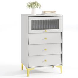Pefilos - Modern Storage Cabinet with Flip Up Fluted Glass Door and Pull-out Drawers, Storage Cabinet with L-Shaped Metal Legs - Gray