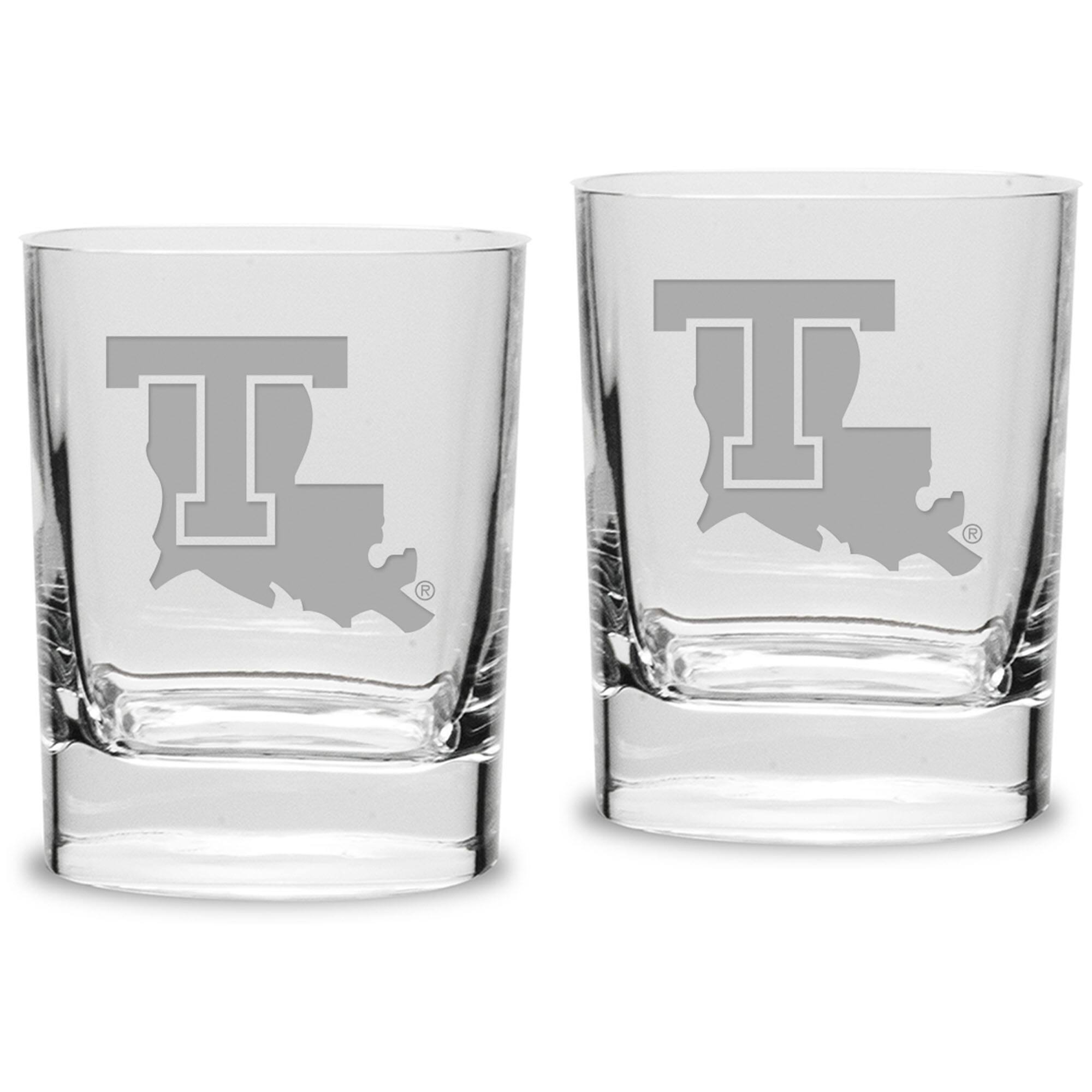 Front. Jardine - Louisiana Tech Bulldogs 11.75oz. Square Double Old Fashioned Glass Set - Multicolor.