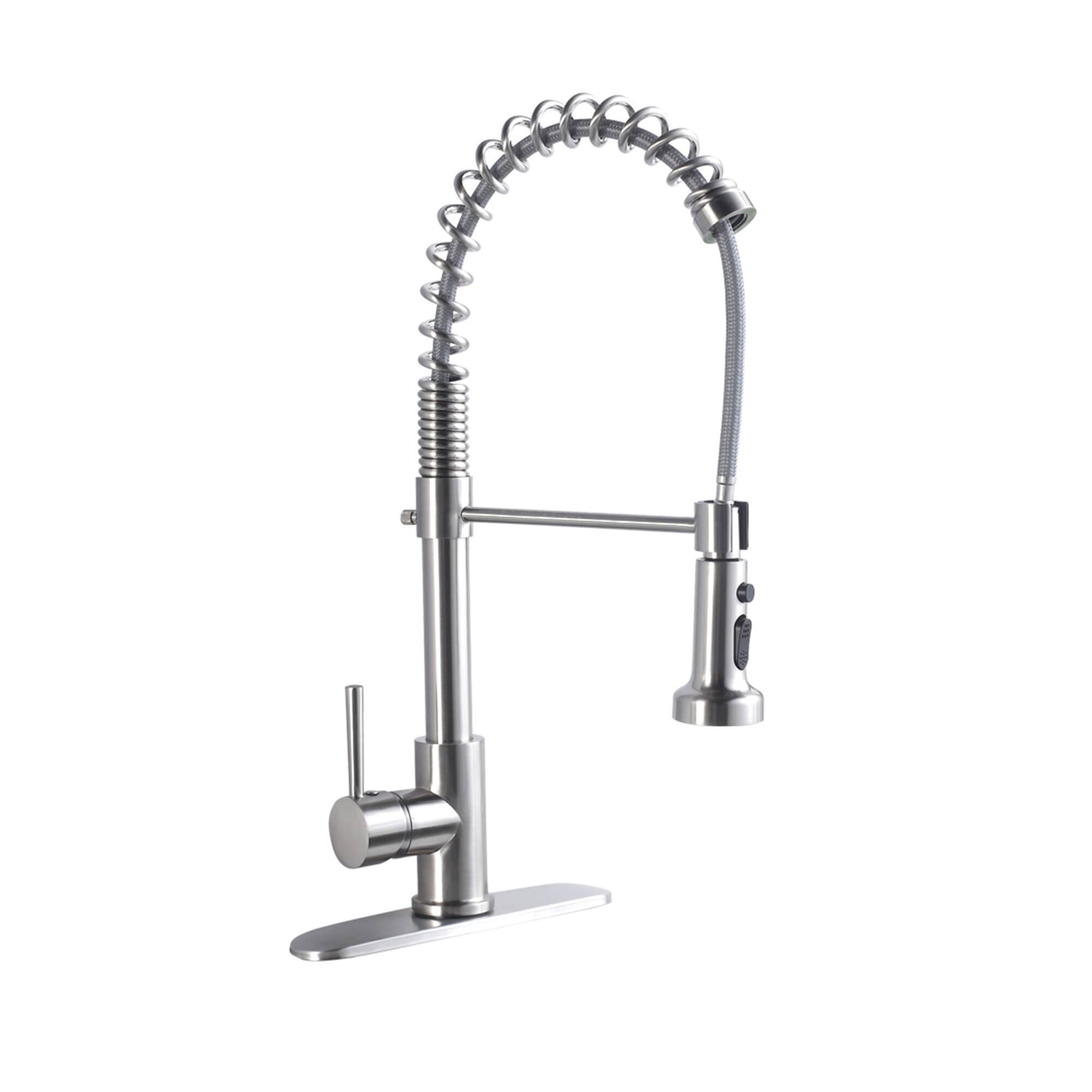 Alt View 3. Siljoy - 21-Inch Commercial Kitchen Faucet with Dual Function Pull-Down Sprayhead in Brushed Nickel Finish, Stainless Steel - Brushed Nickel.