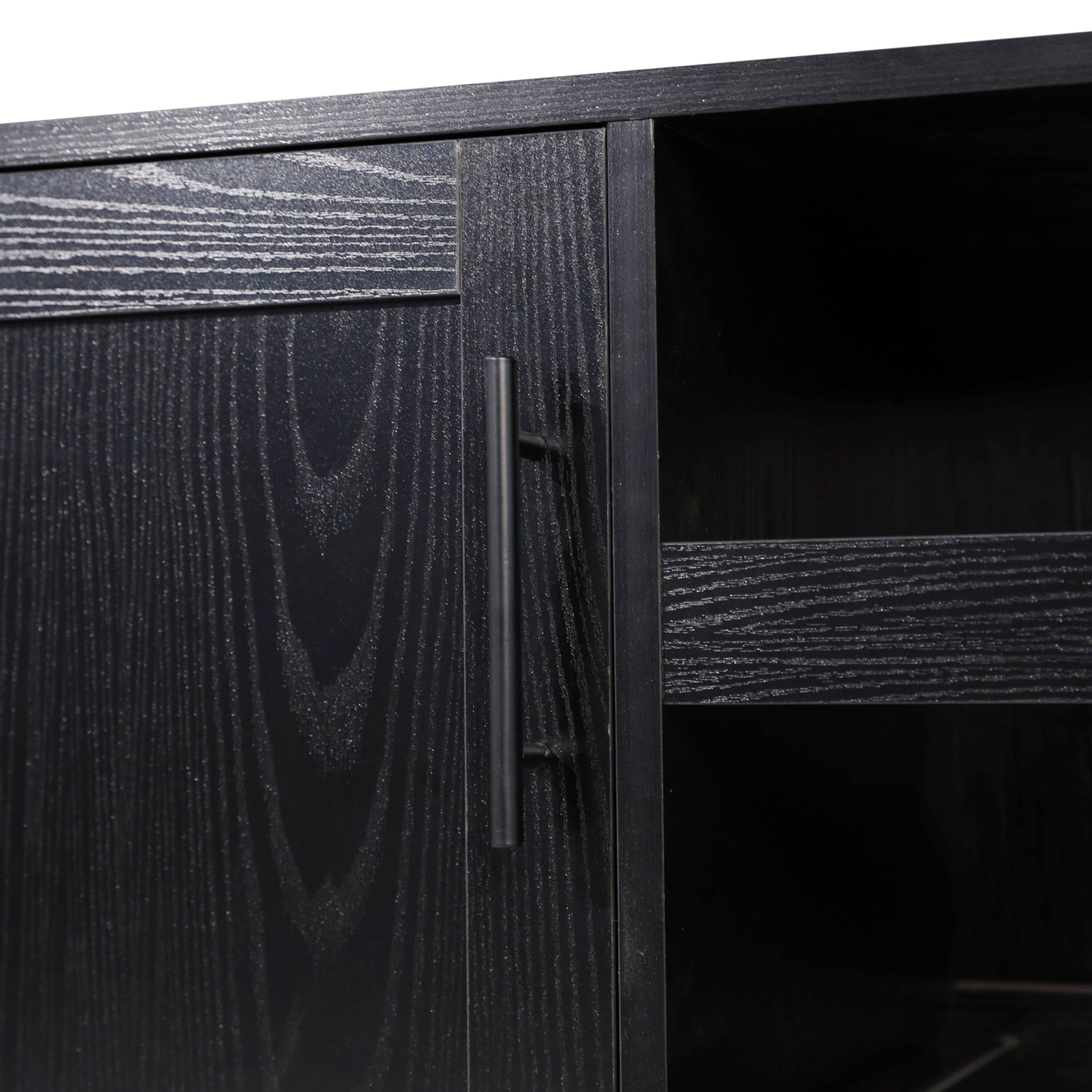 Alt View 10. Emma + Oliver - Classic Sideboard and Bar Cabinet with Open and Closed Storage - Black.