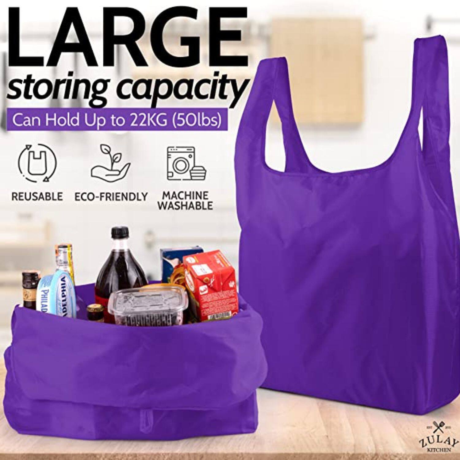 LARGE  
storing capacity  
Can Hold Up to 22KG (50lbs)  

REUSABLE  
ECO-FRIENDLY  
MACHINE WASHABLE  

ZULAY KITCHEN