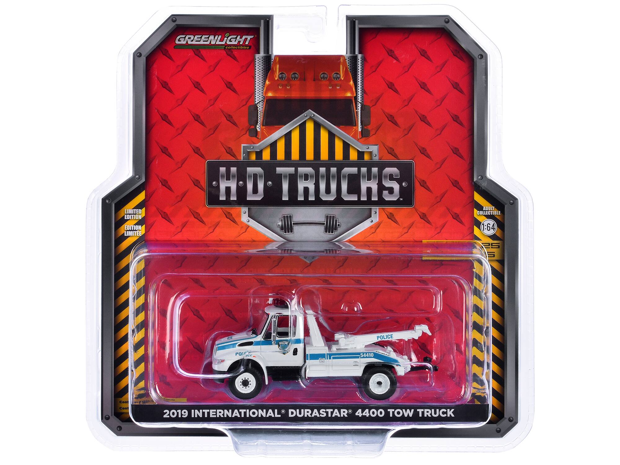 GREENLIGHT  
LIMITED EDITION  
HD TRUCKS  
2019 INTERNATIONAL® DURASTAR® 4400 TOW TRUCK  
POLICE  
54410  
ADULT COLLECTIBLE 1:64